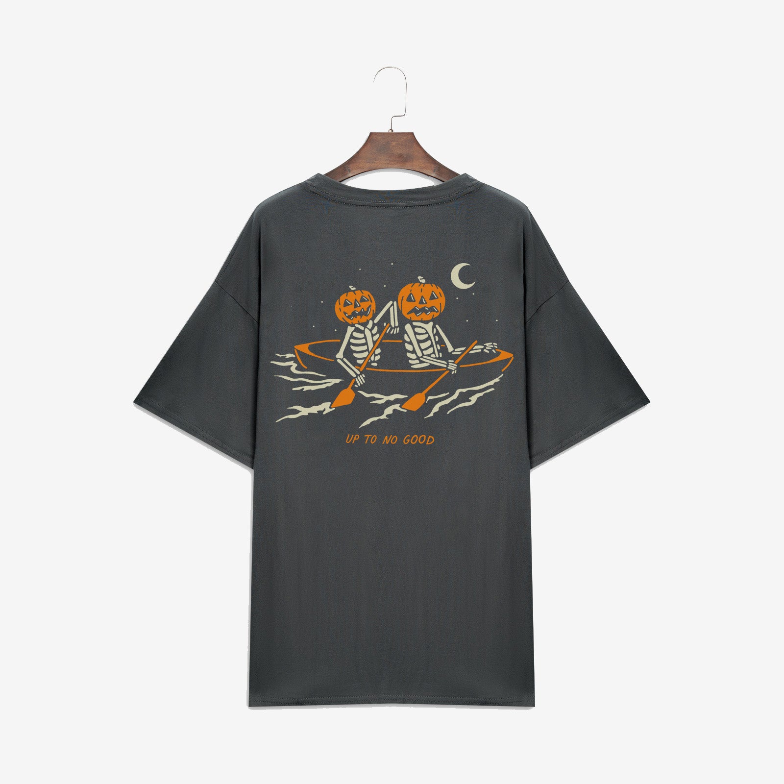 Minnieskull Cool Up To No Good Pumpkin Head Skeleton Print Women Plus T-Shirt - chicyea