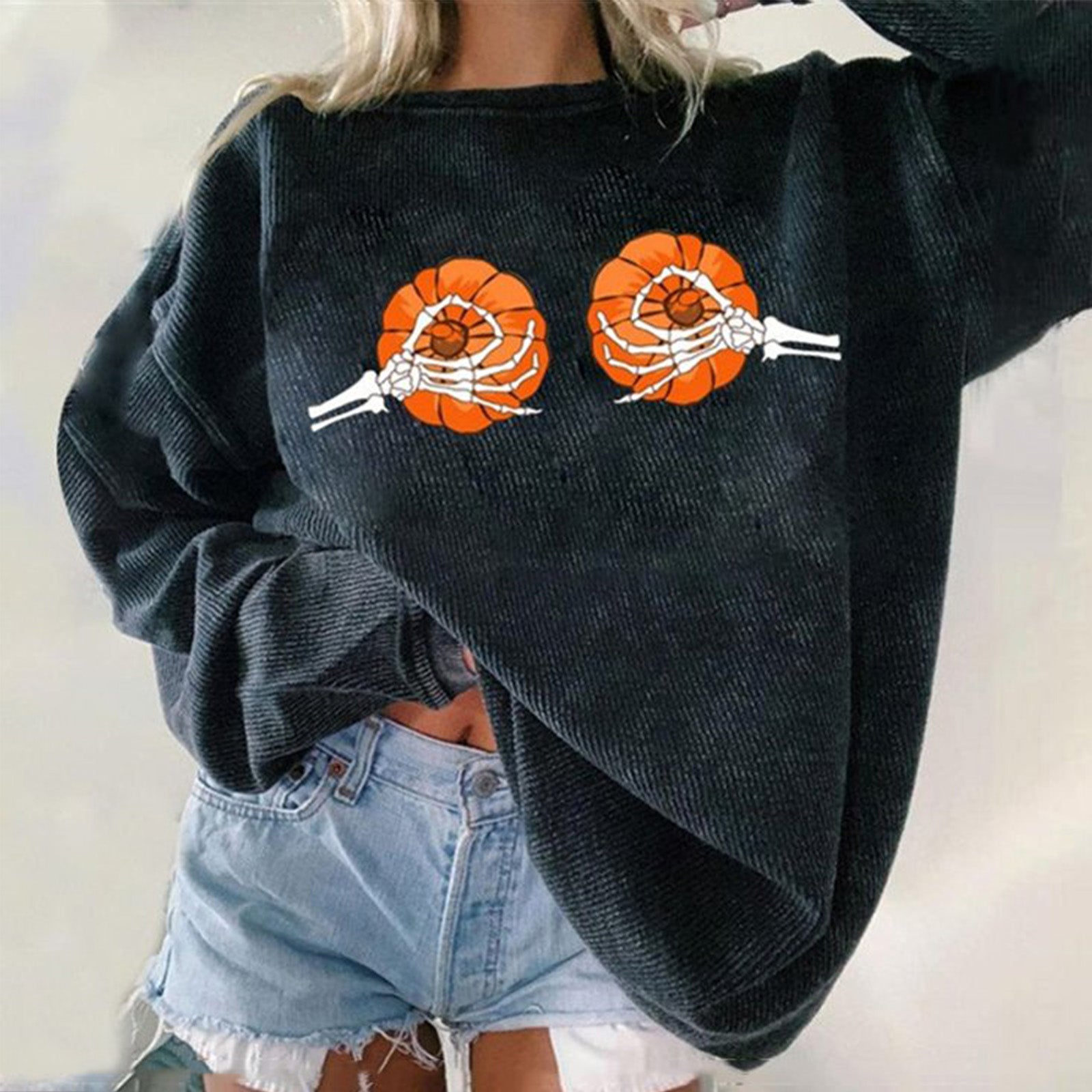 Minnieskull Cool Pumpkin Printed Plus Women Sweatshirt - chicyea