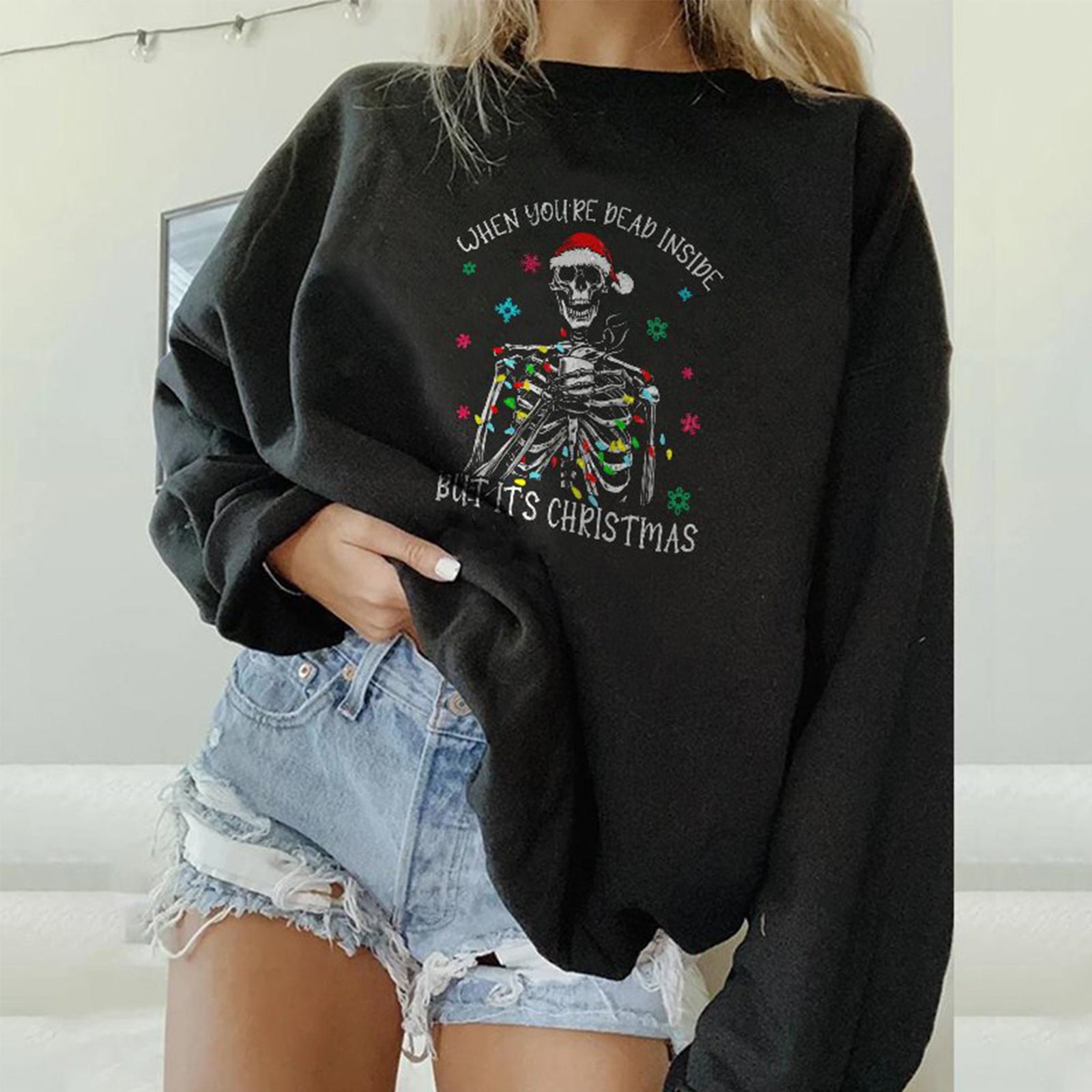 Minnieskull Cool Floral Skull But It Christmas Women Pullover Sweatshirt - chicyea