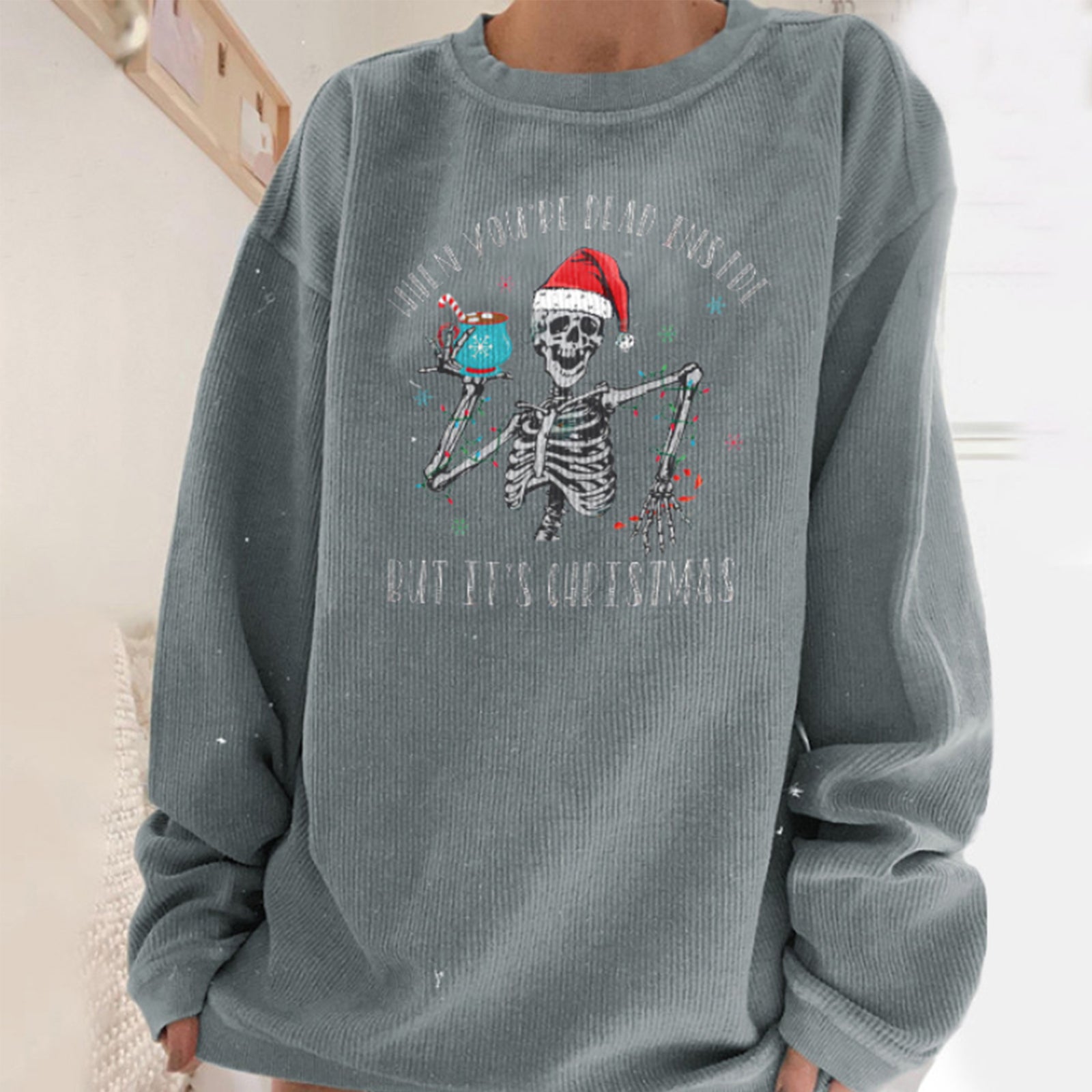 Minnieskull Cool Happy Skeleton But It Christmas Women Sweatshirt - chicyea