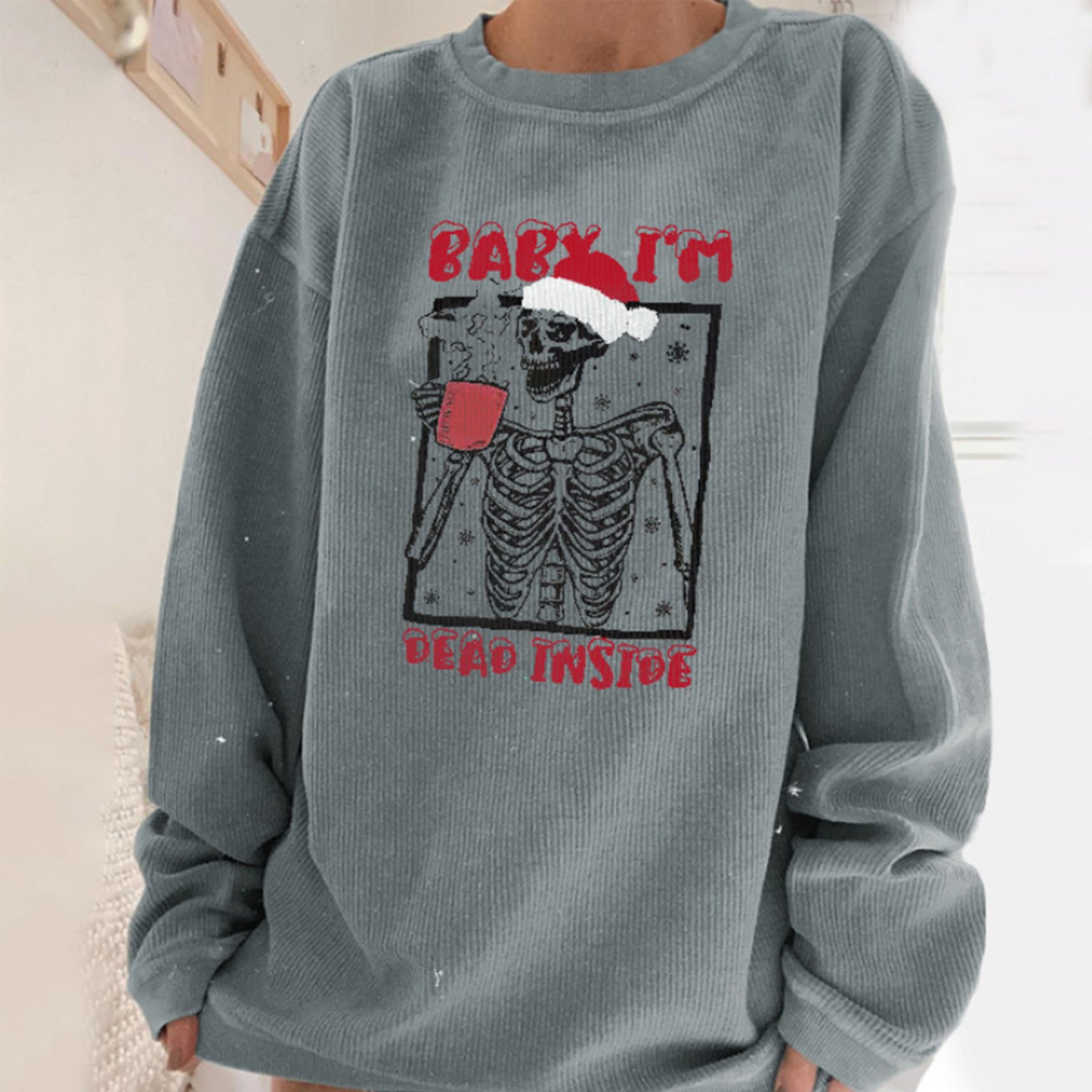 Minnieskull Baby I'M Dead Inside Skull Drinking Coffee Women Sweatshirt - chicyea