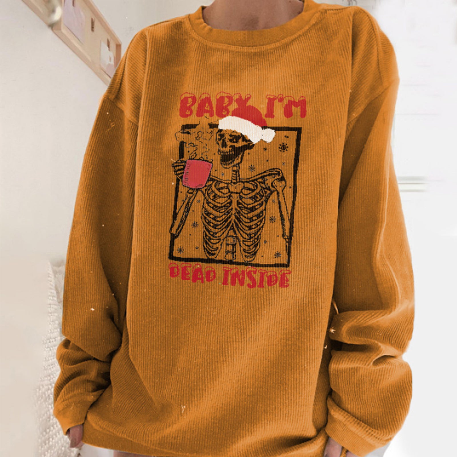 Minnieskull Baby I'M Dead Inside Skull Drinking Coffee Women Sweatshirt - chicyea