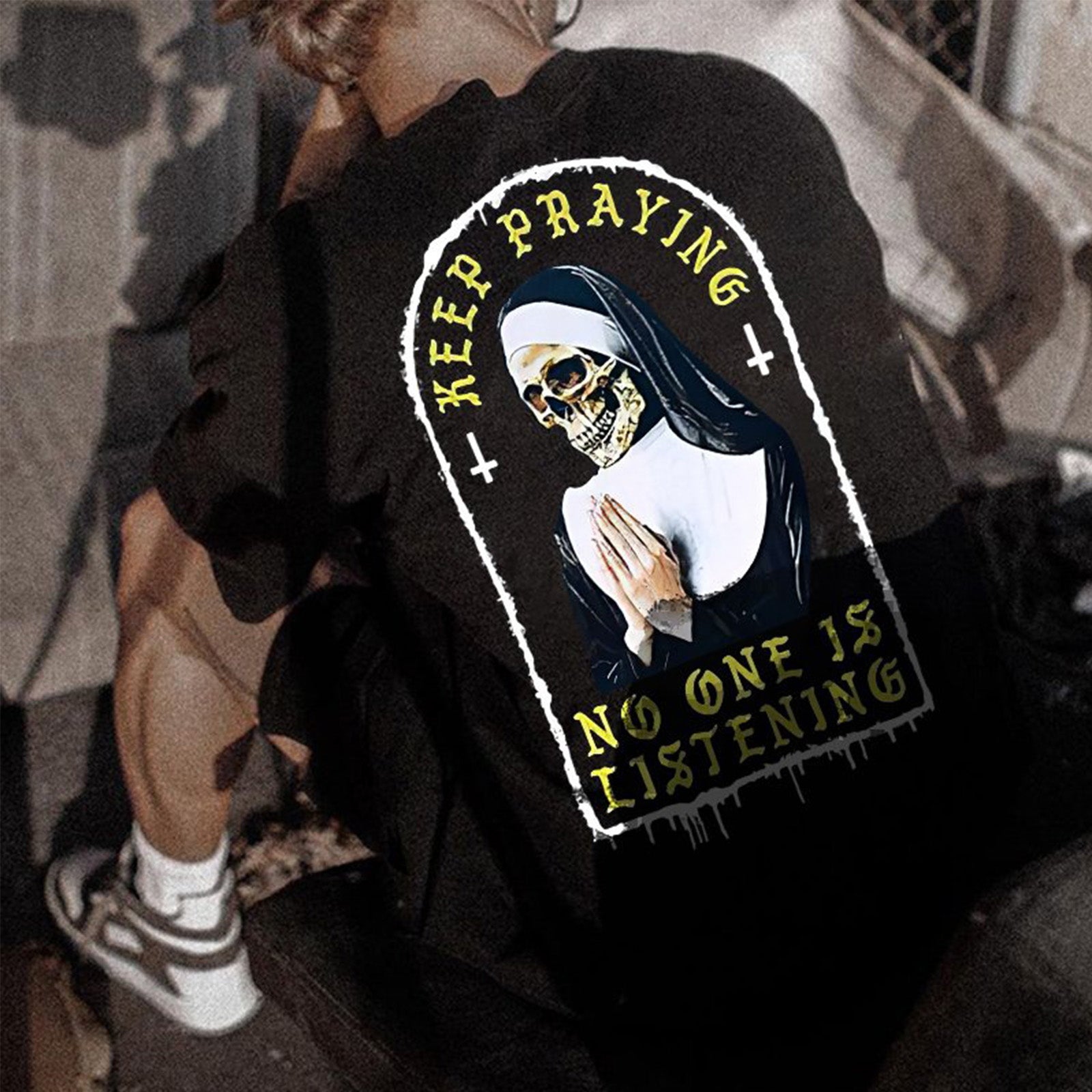 Uprandy Skull Sister Print Men Stylish Plus Tees - chicyea