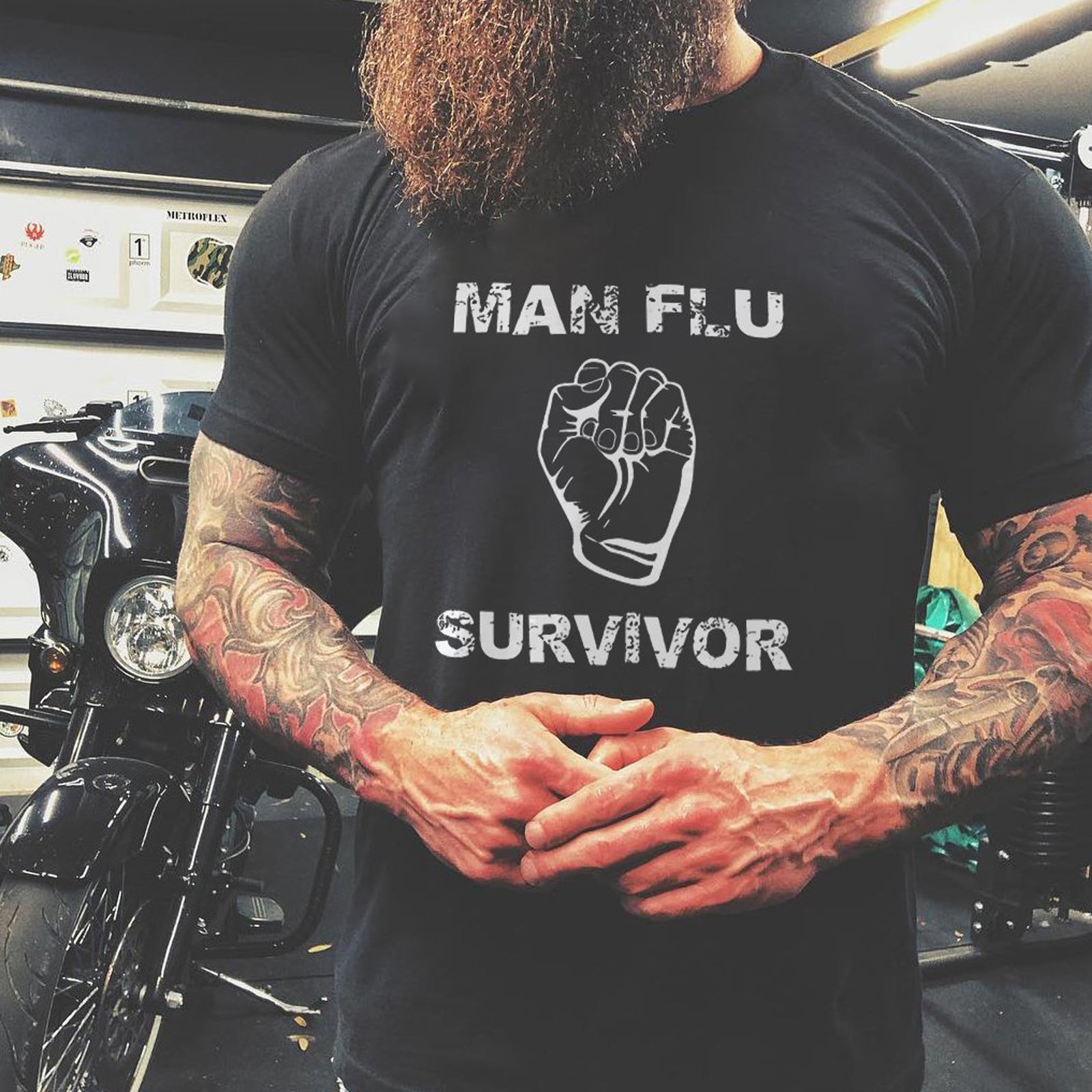 Livereid Man Flu Survivor Letter T-Shirt - chicyea