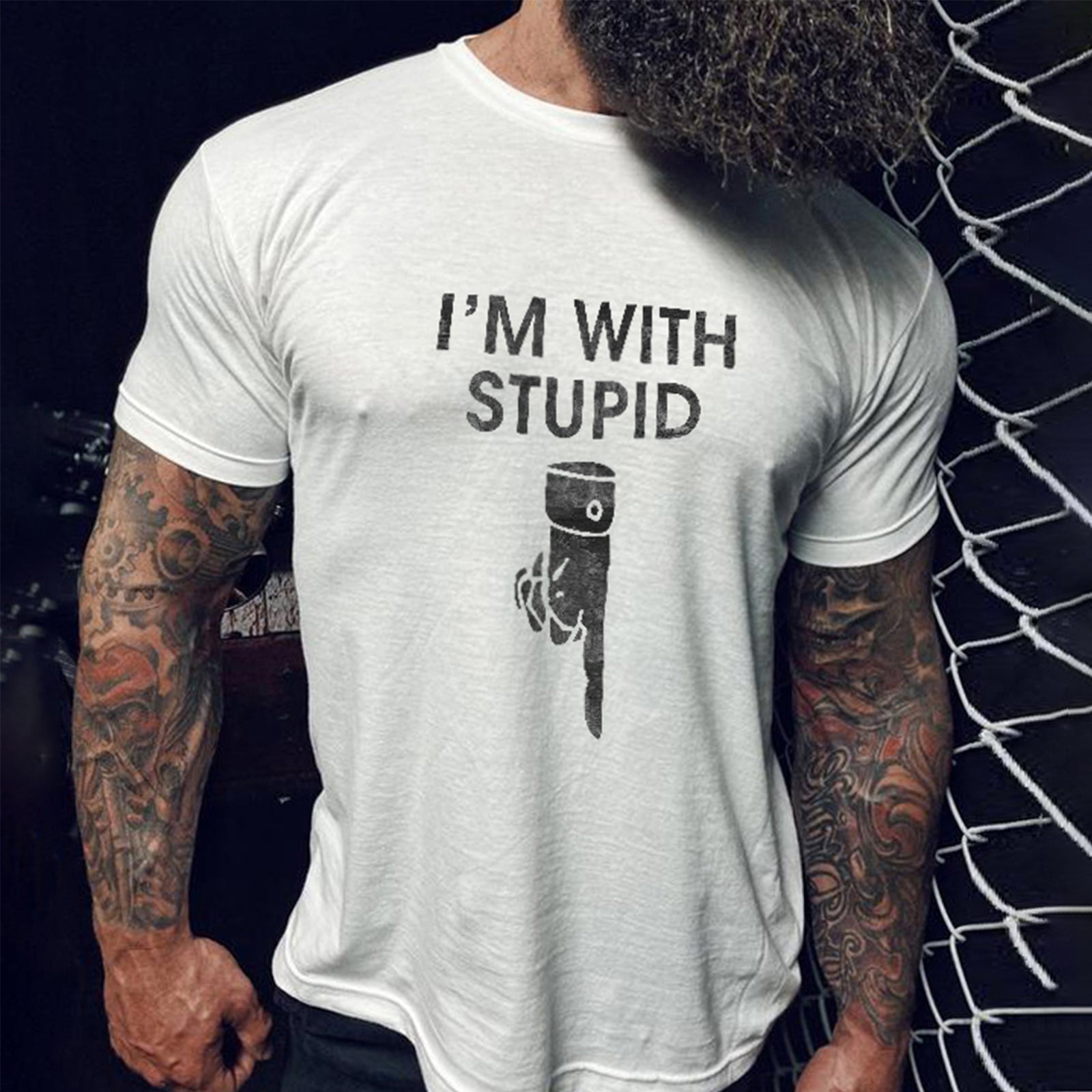 Livereid I'M With Stupid Letter T-Shirt - chicyea