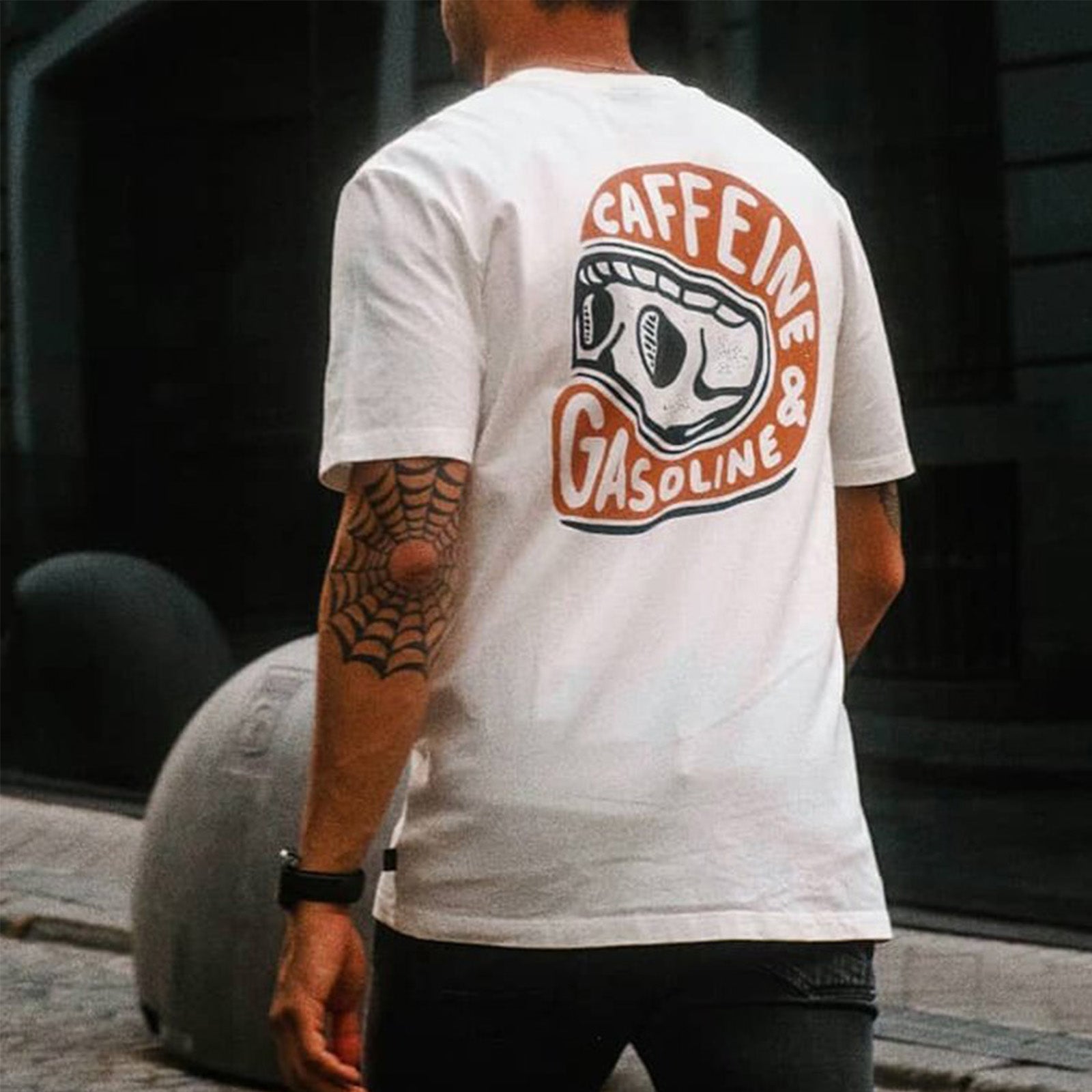 Uprandy Caffeine Gasoline Skull Short Sleeve T-Shirt - chicyea