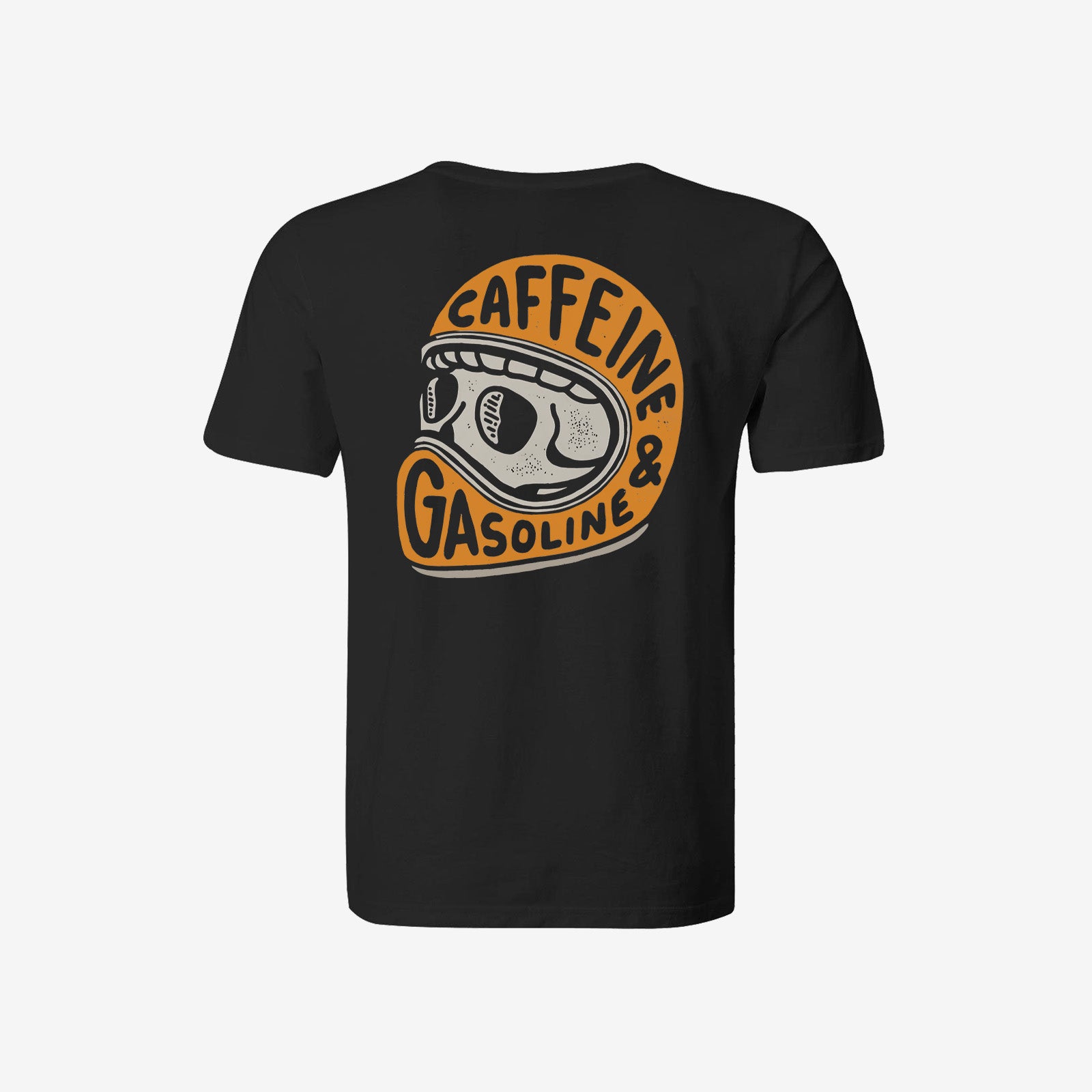 Uprandy Caffeine Gasoline Skull Helmet Print Black T-Shirt - chicyea