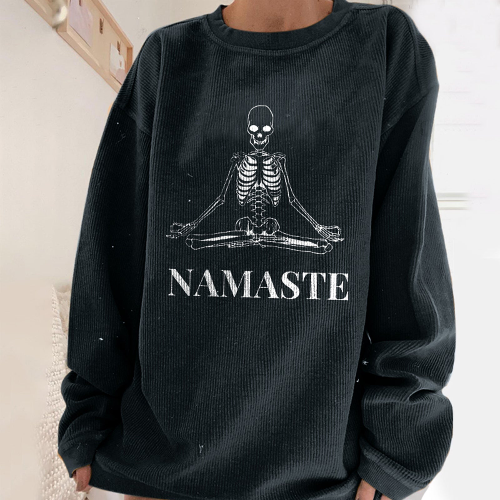 Minnieskull Cool Namaste Skeleton Printed Casual Sweatshirt - chicyea