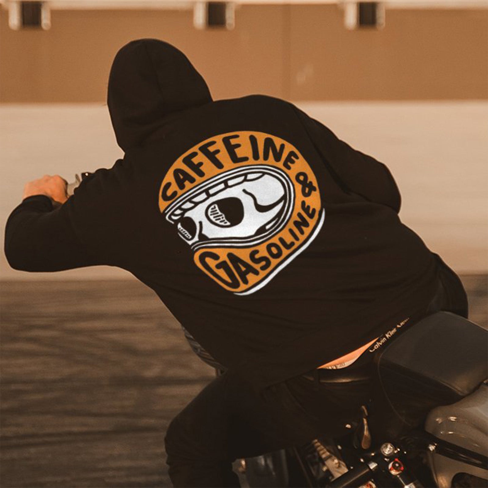 Uprandy Caffeine&Gasoline Skull Print Designer Hoodie - chicyea