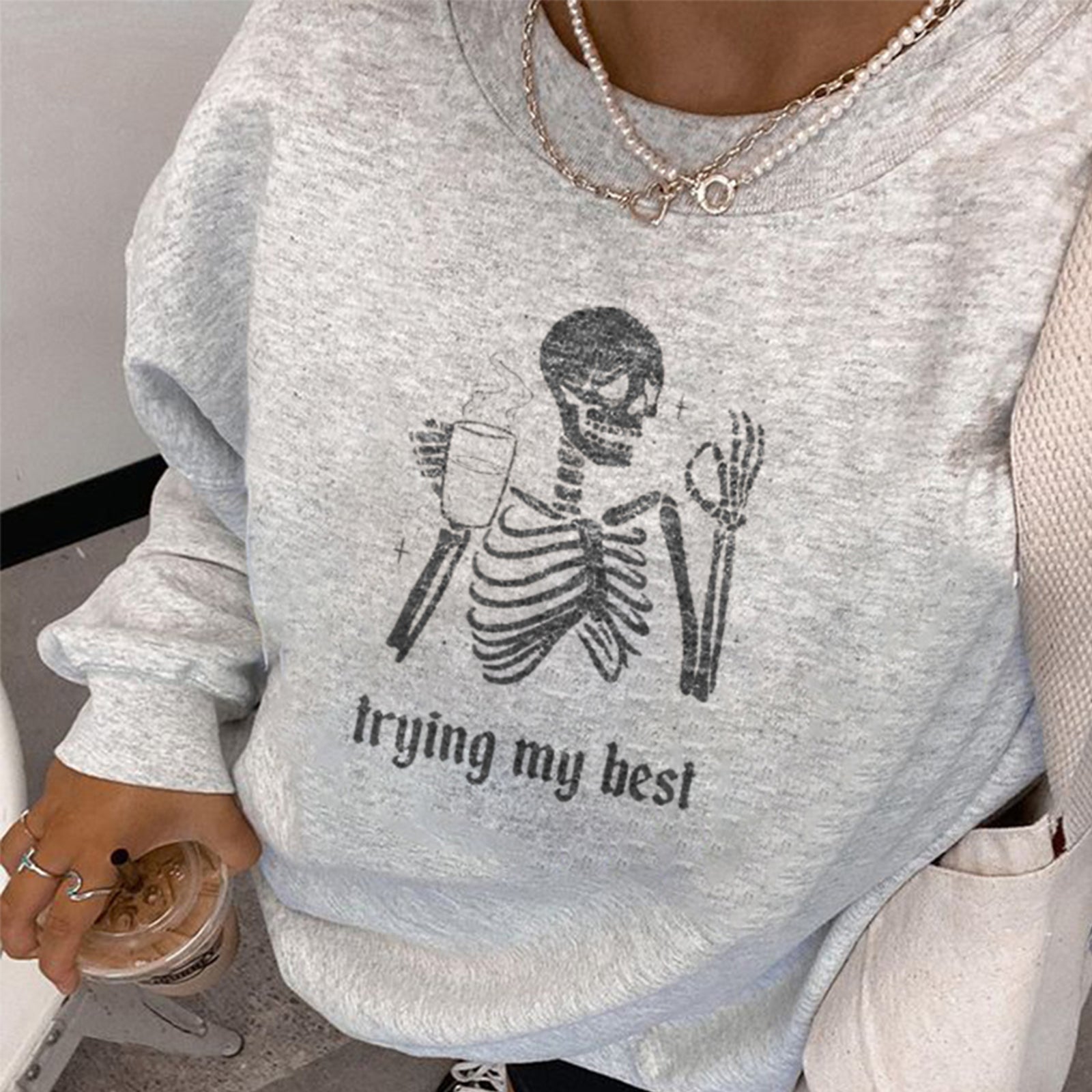 Minnieskull Cool Trying My Best Skull Print Women Sweatshirt - chicyea