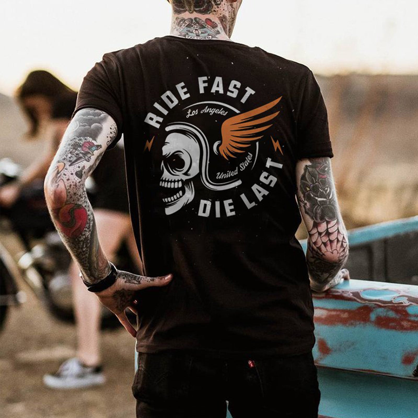 Uprandy Ride Fast Die Last Print T-Shirt - chicyea