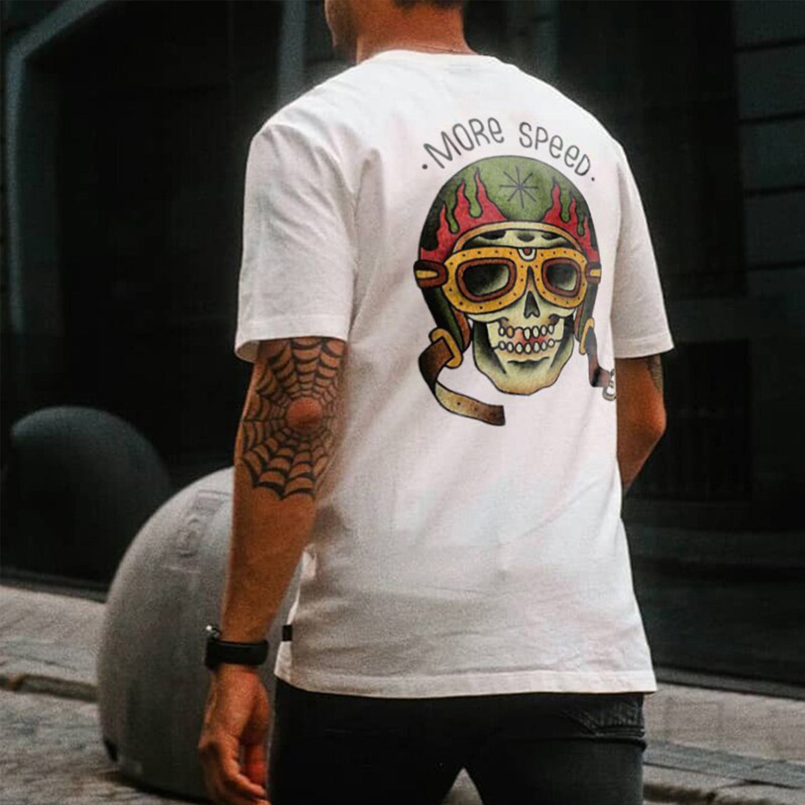 Uprandy Design More Speed Helmet Skull Short Sleeve T-Shirt - chicyea