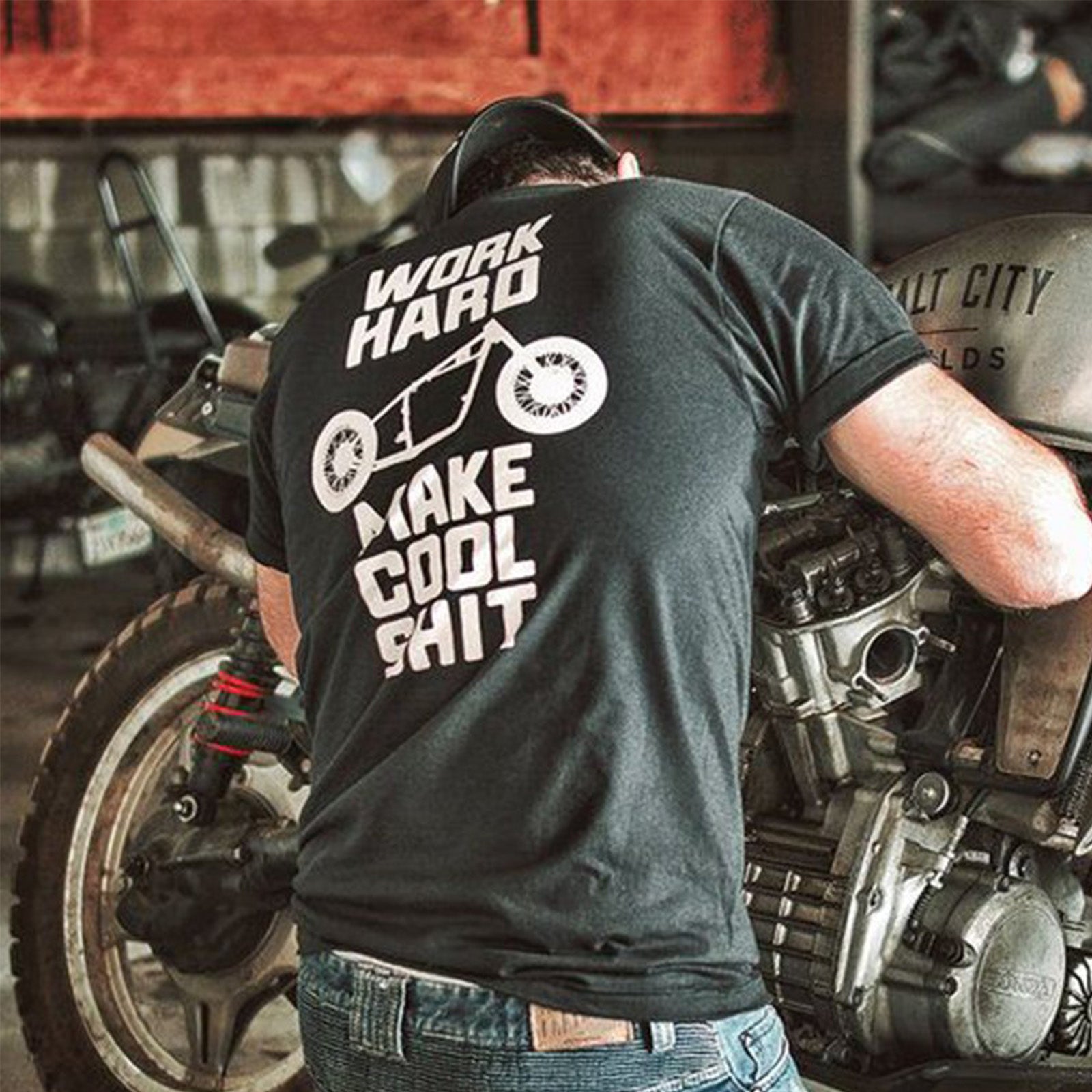 Uprandy Work Hard Make Cool Shit Designer T-Shirt - chicyea