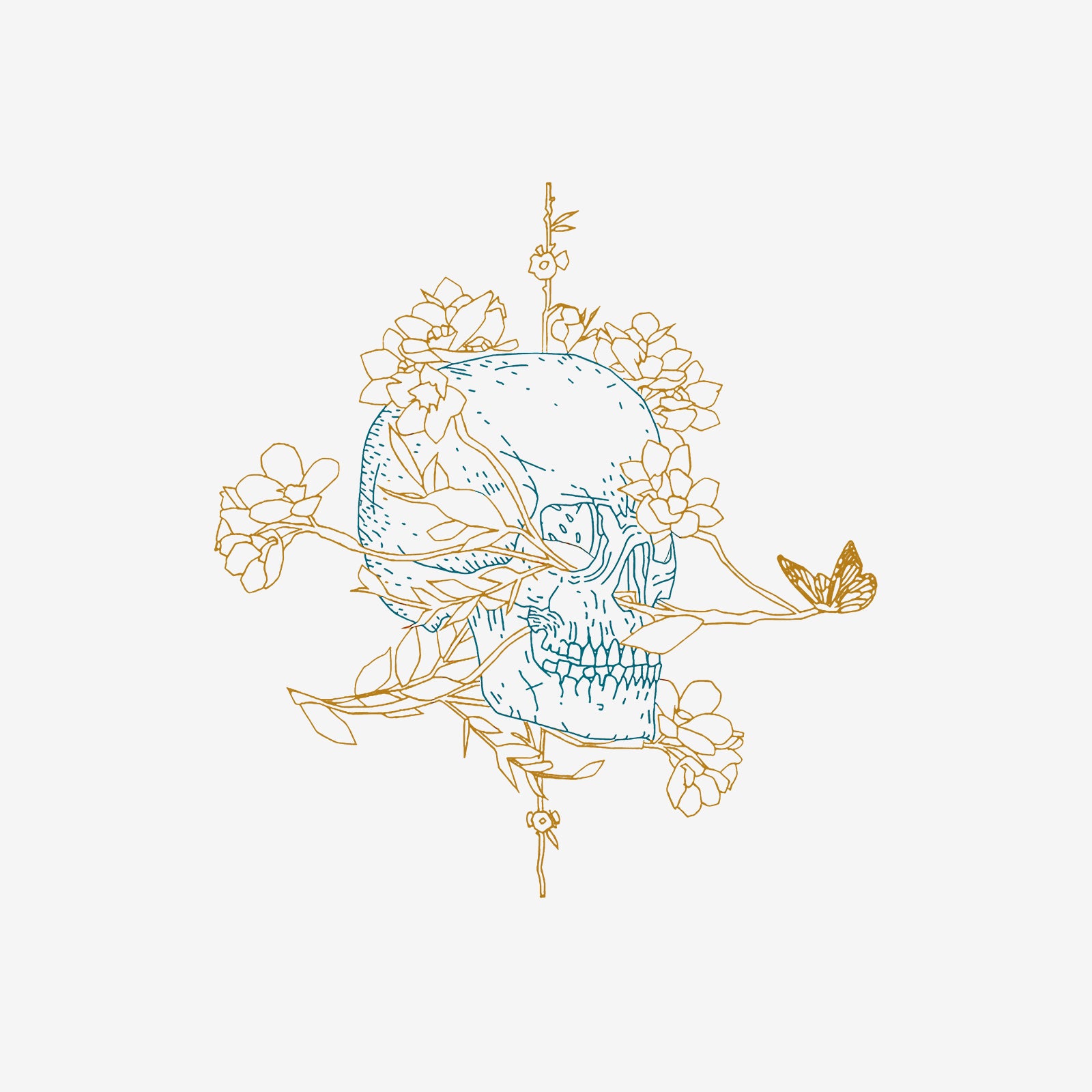 Minnieskull Cool Floral Butterfly Skull Print Casual Sweatshirt - chicyea