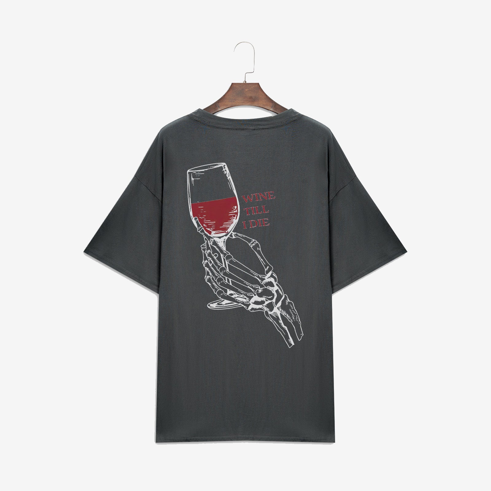 Minnieskull Wine Till I Die Skull Hand Printed Women Casual Plus T-Shirt - chicyea