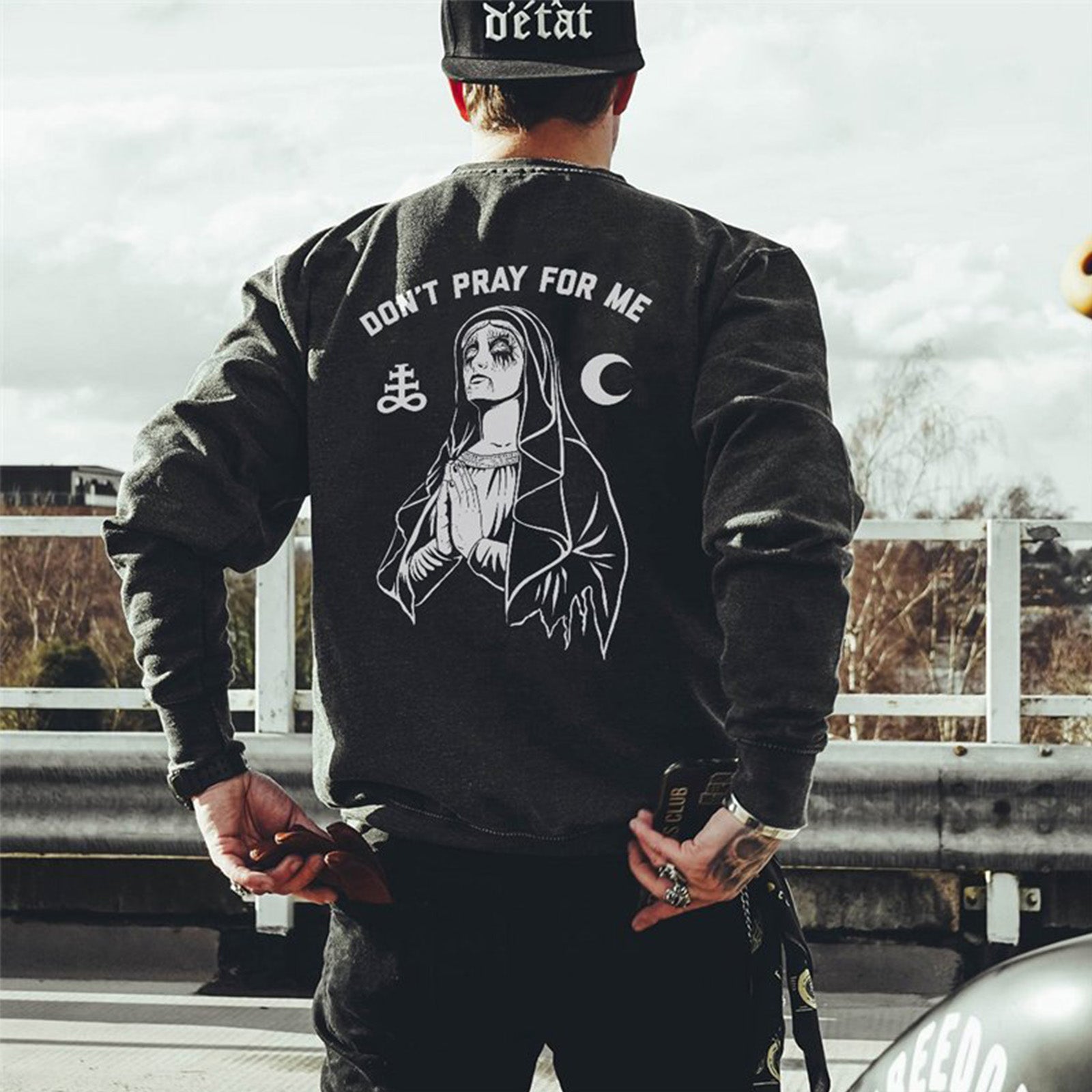 Uprandy Don'T Pray For Me Gothic Sister Printed Sweatshirt - chicyea