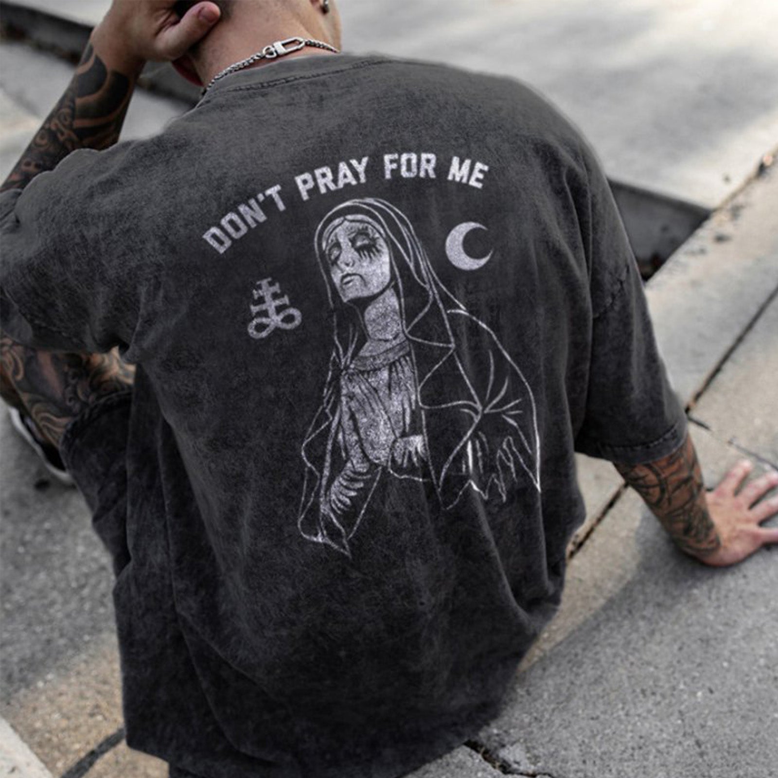 Uprandy Don'T Pray For Me Graphic Short Sleeve T-Shirt - chicyea