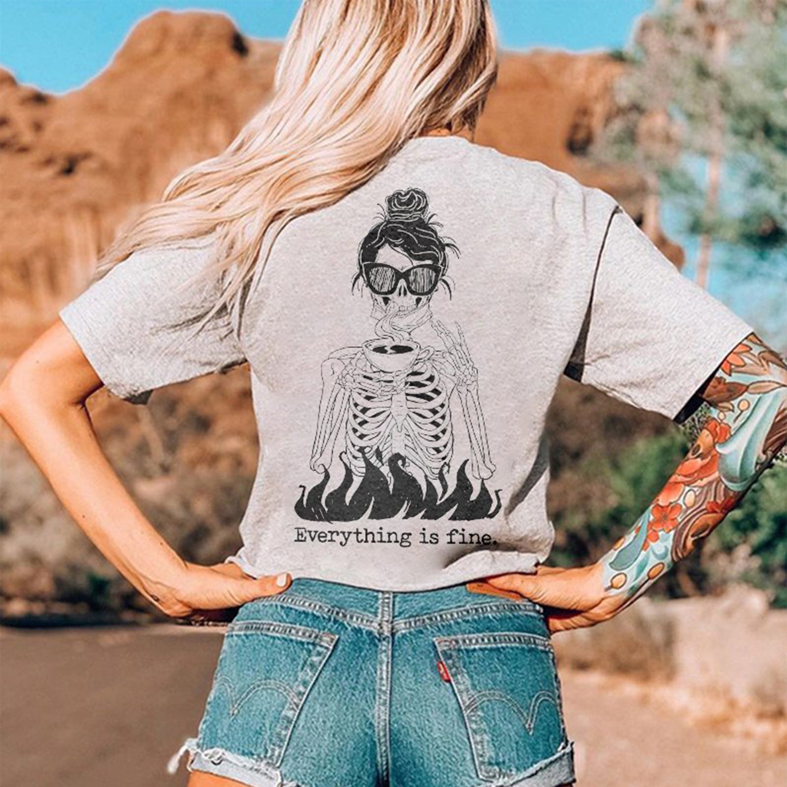 Minnieskull Cool Skeleton Printed Casual Women T-Shirt - chicyea