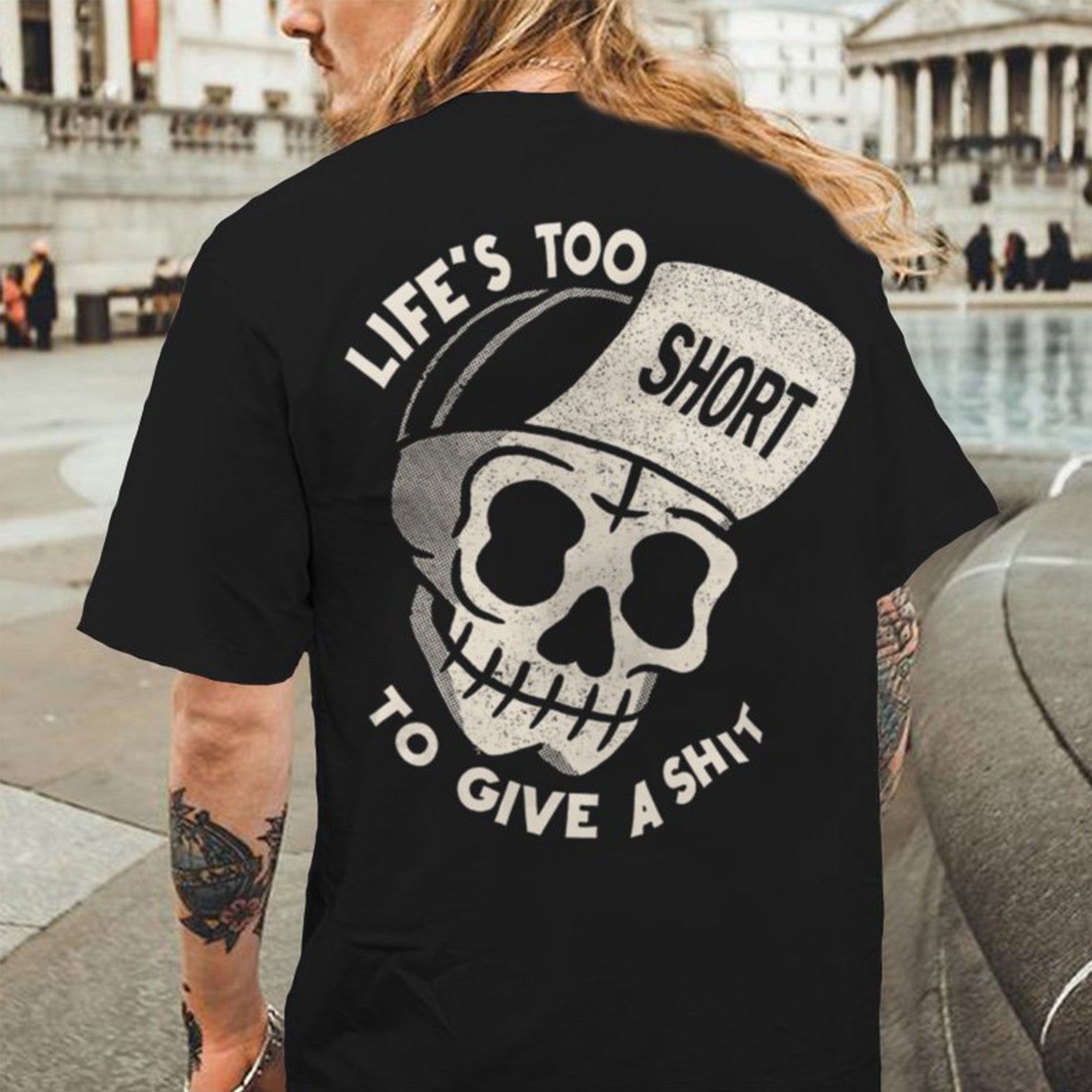 Uprandy Life Too Short To Give A Shit Skull Printed Men T-Shirt - chicyea