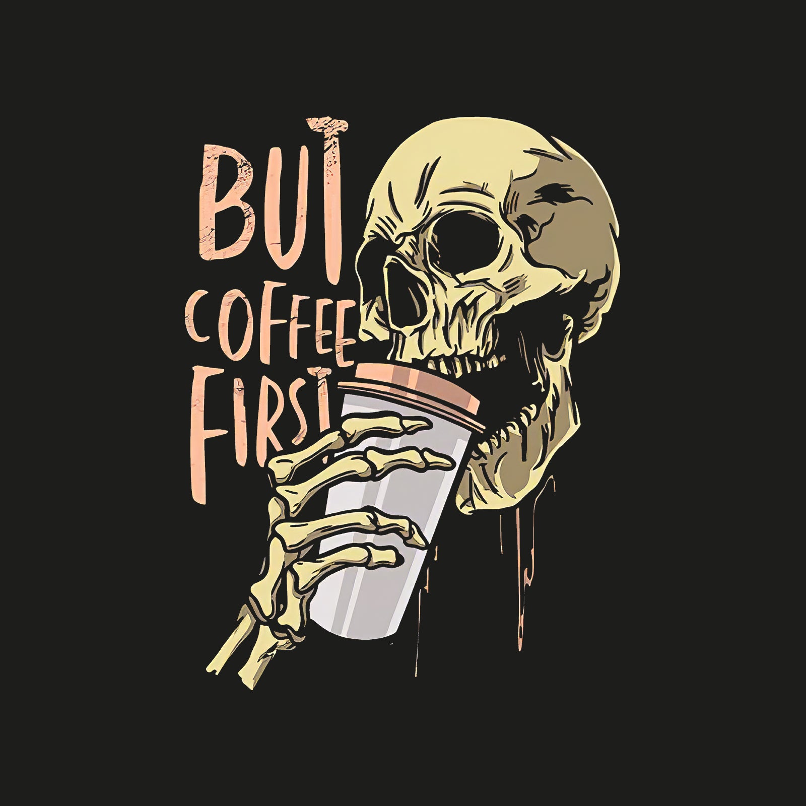 Minnieskull But Coffee First Skull Print Plus Hoodie - chicyea