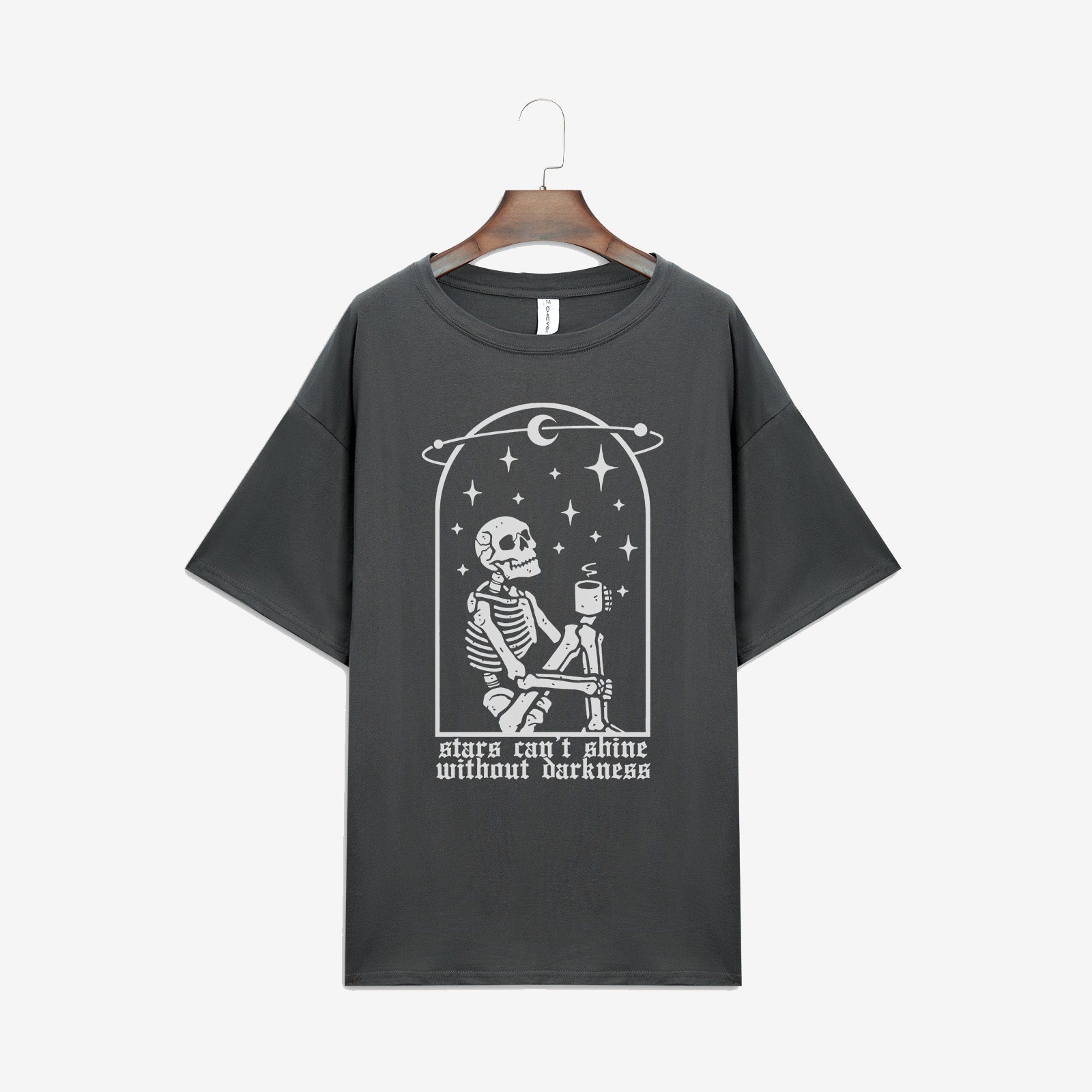 Minnieskull Cool Stars Can'T Shine Without Darkness Skeleton Print Plus T-Shirt - chicyea
