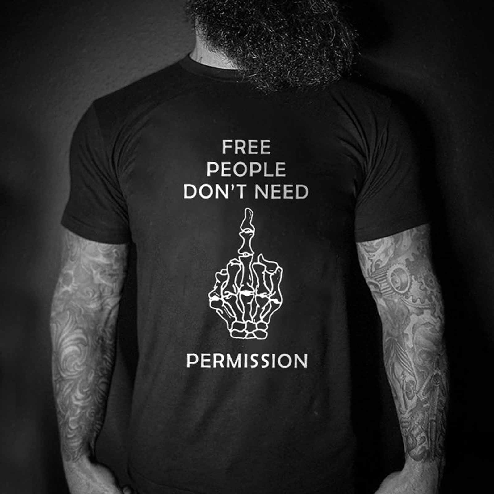 Livereid Free People Don'T Need Permission Letter T-Shirt - chicyea