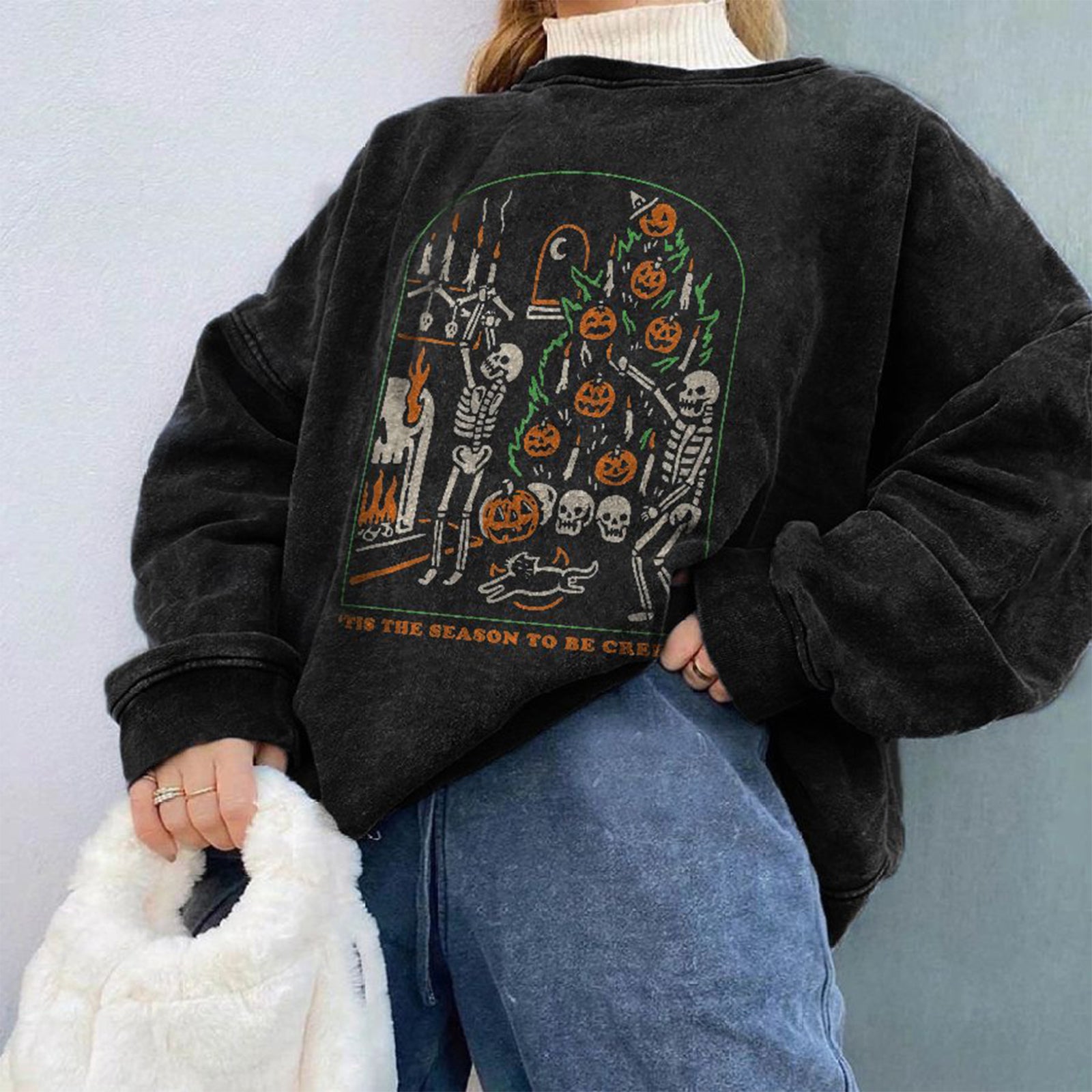 Minnieskull Funny Skeleton Printed Sweatshirt - chicyea