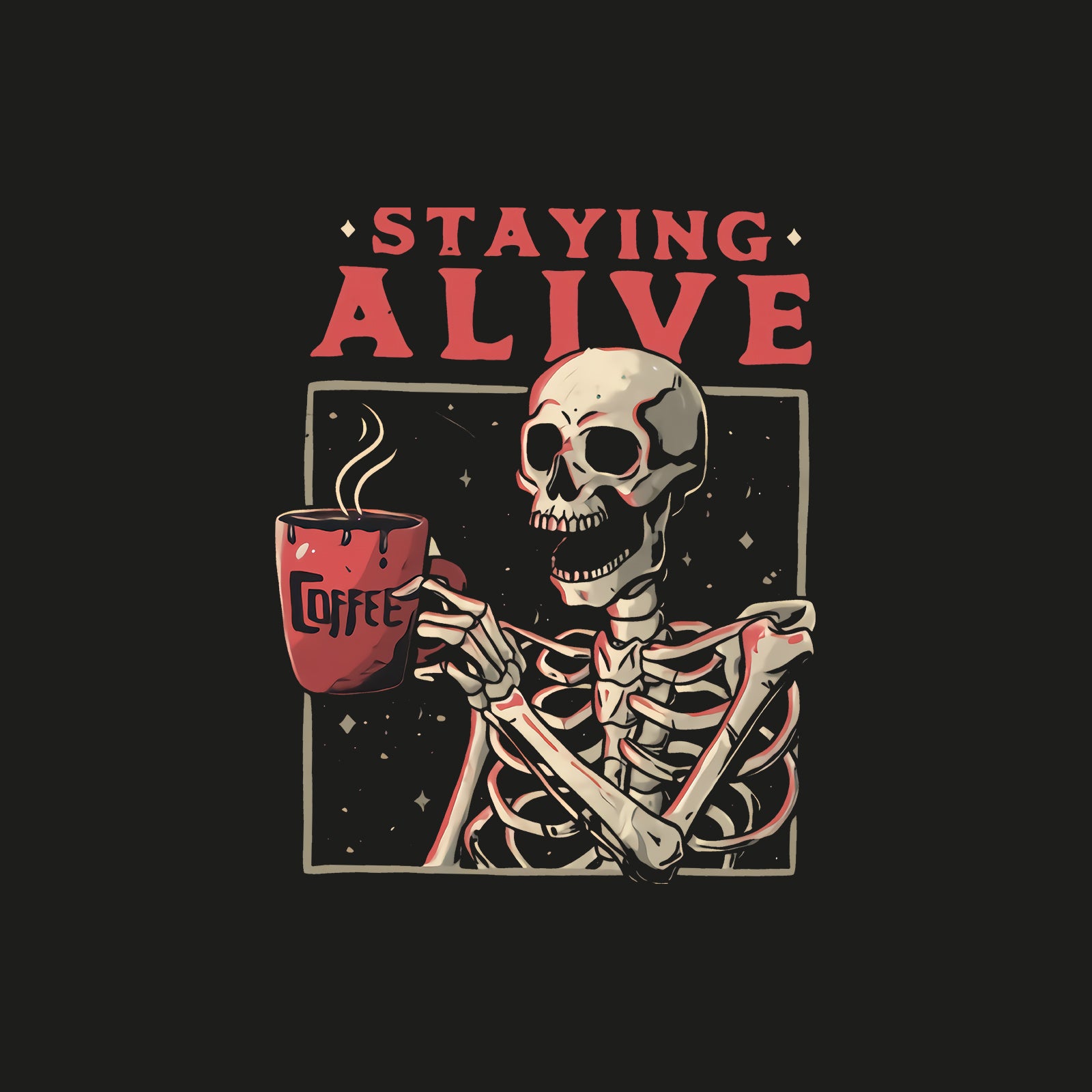 Minnieskull Cool Staying Alive Skeleton Coffee Print Plus T-Shirt - chicyea
