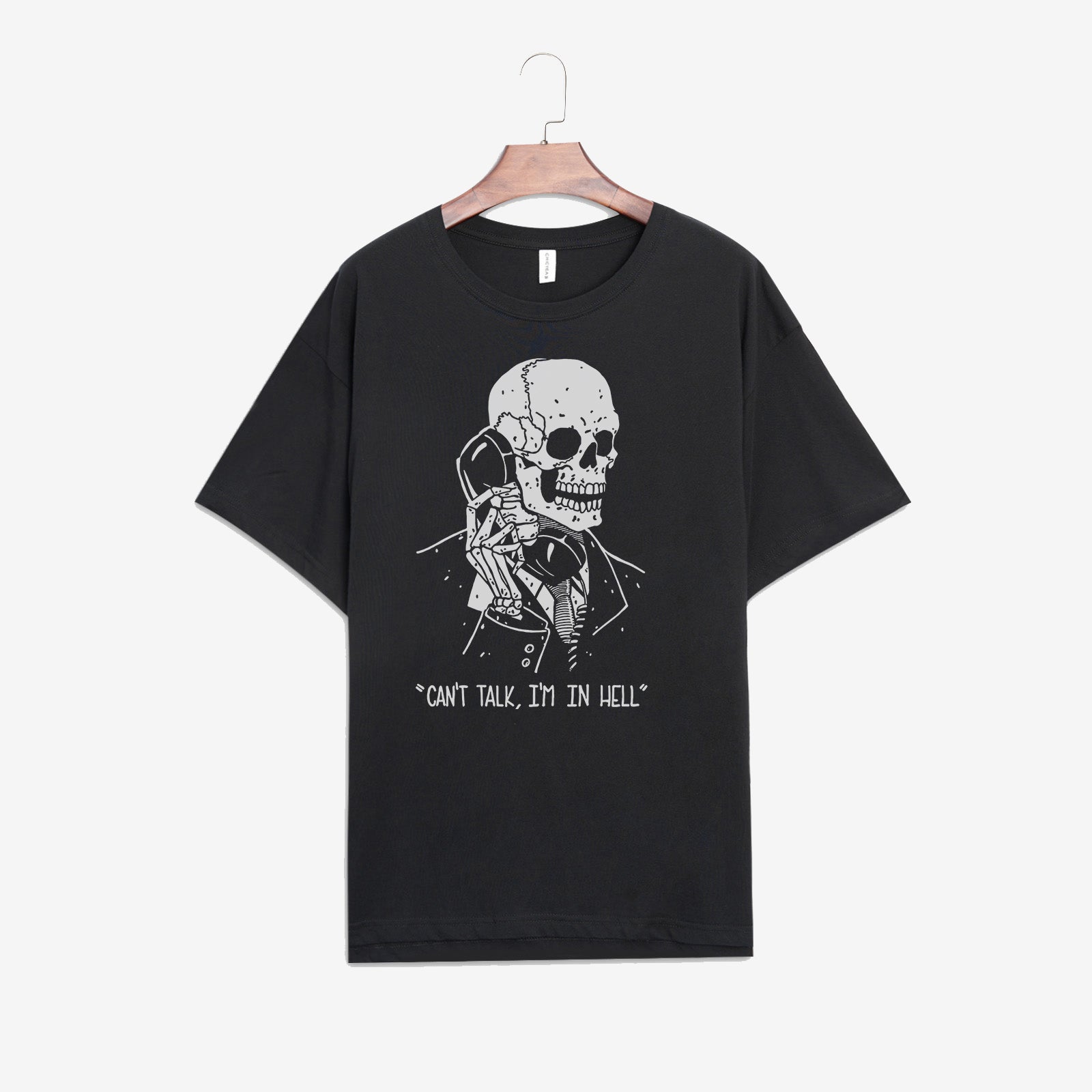 Minnieskull Cool Can'T Talk I'M In Hell Skull Print Plus T-Shirt - chicyea