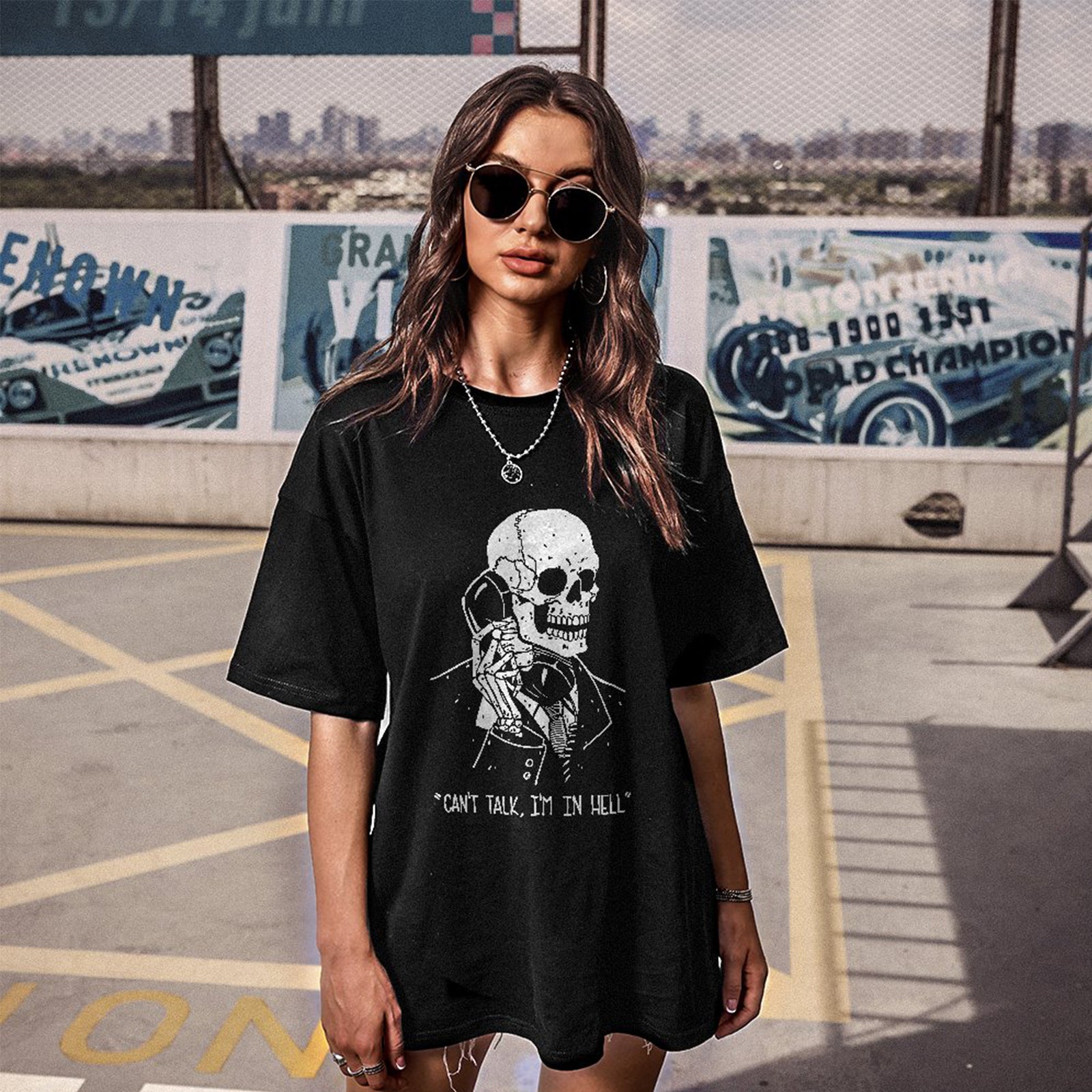 Minnieskull Cool Can'T Talk I'M In Hell Skull Print Plus T-Shirt - chicyea