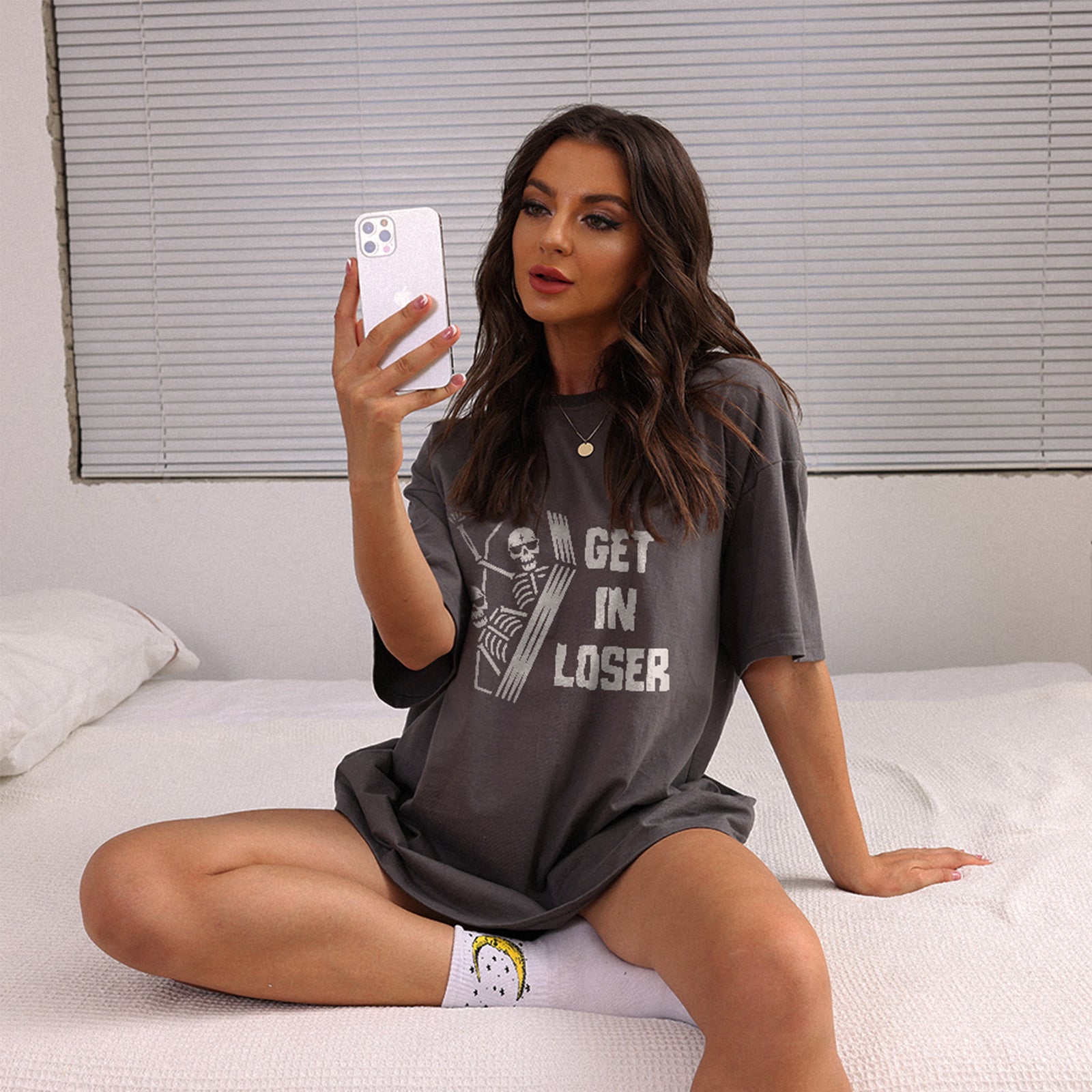 Minnieskull Get In Loser Skulls Print Plus Designer T-Shirt - chicyea