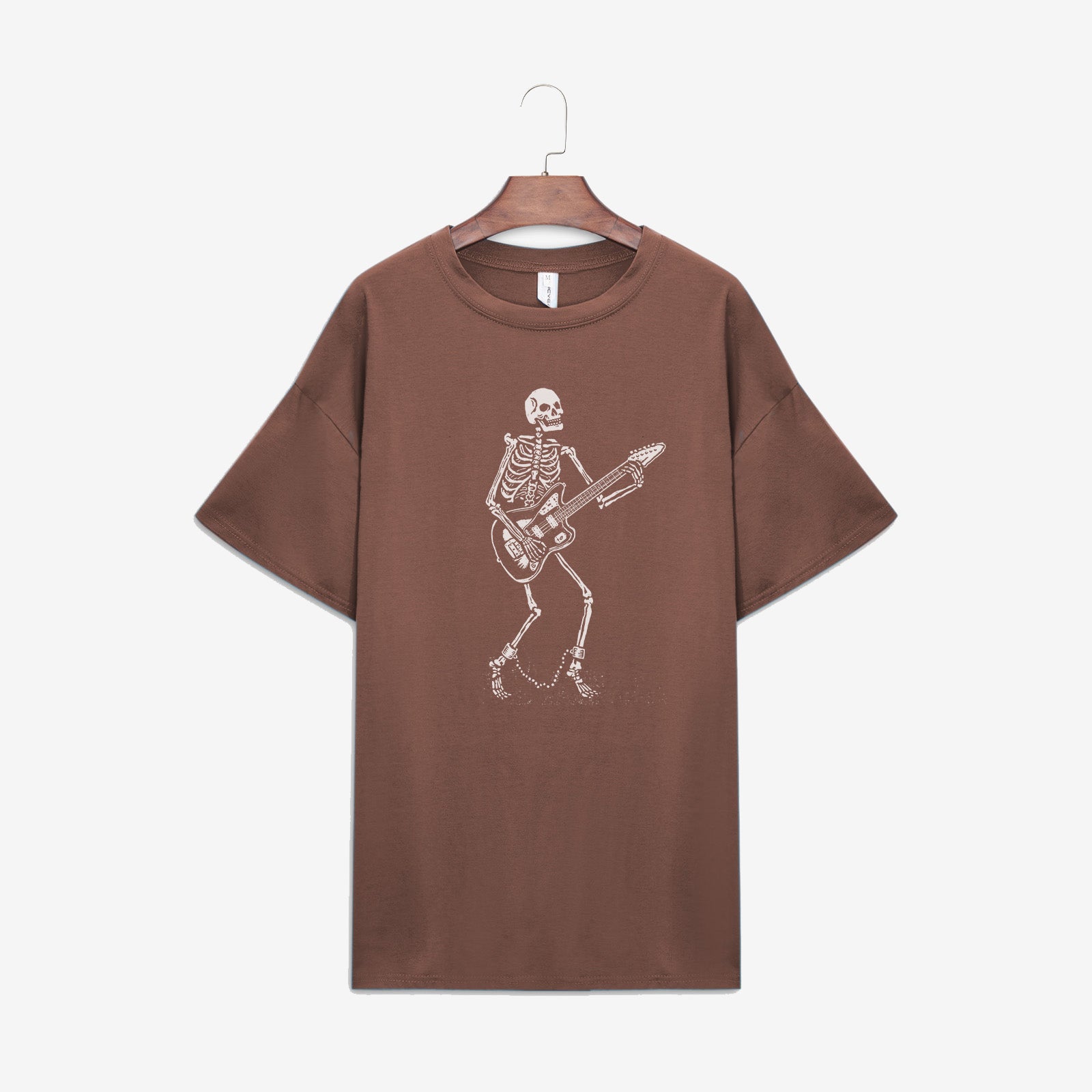 Minnieskull Skull Playing Guitar Print Plus T-Shirt - chicyea
