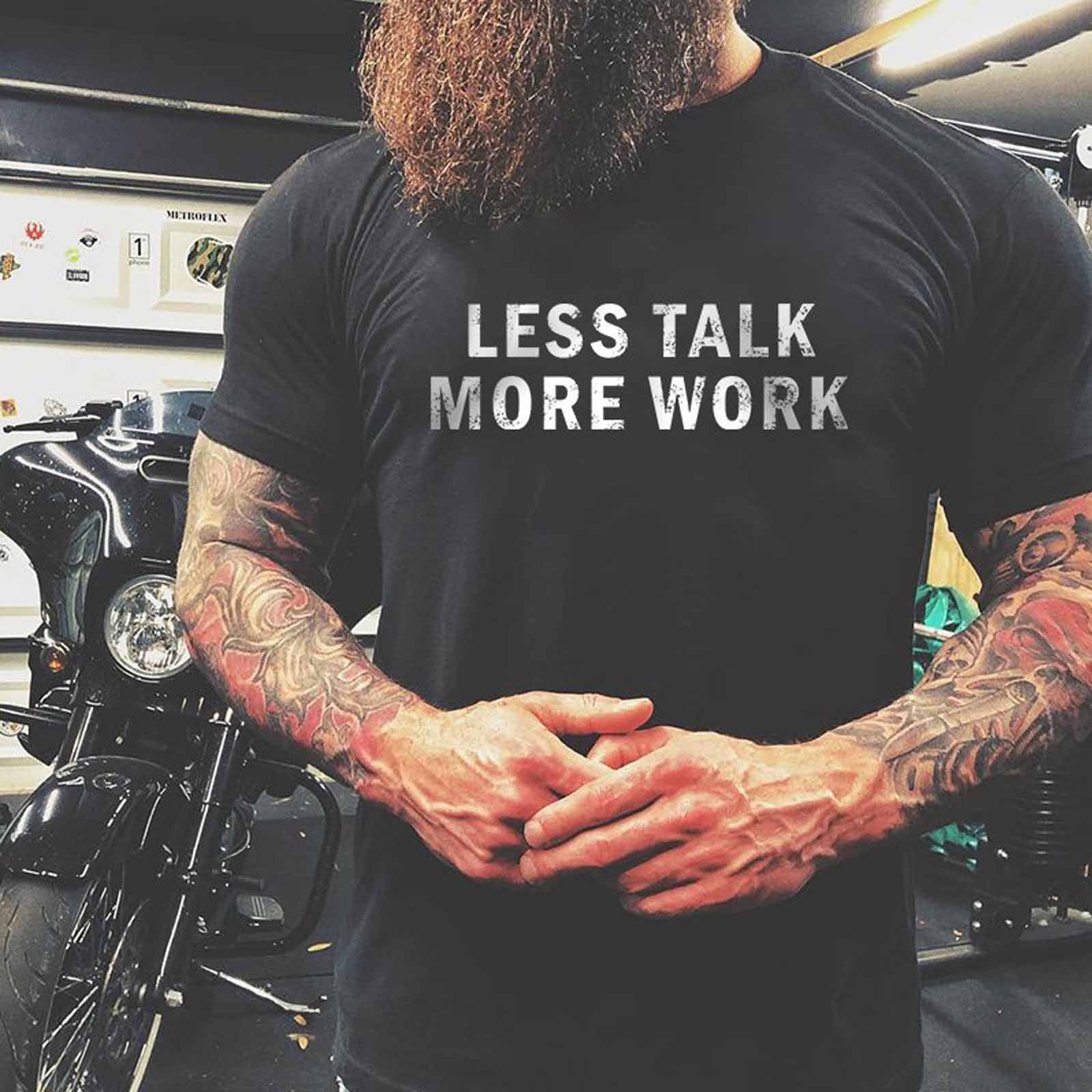 Livereid Less Talk More Work Letter T-Shirt - chicyea