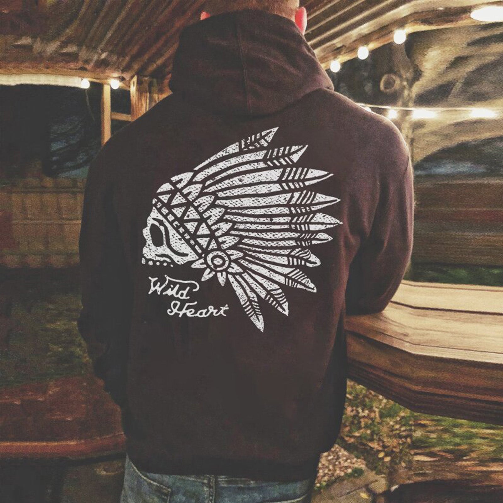 Uprandy Indian Headdress Letters Printed Men Hoodie - chicyea