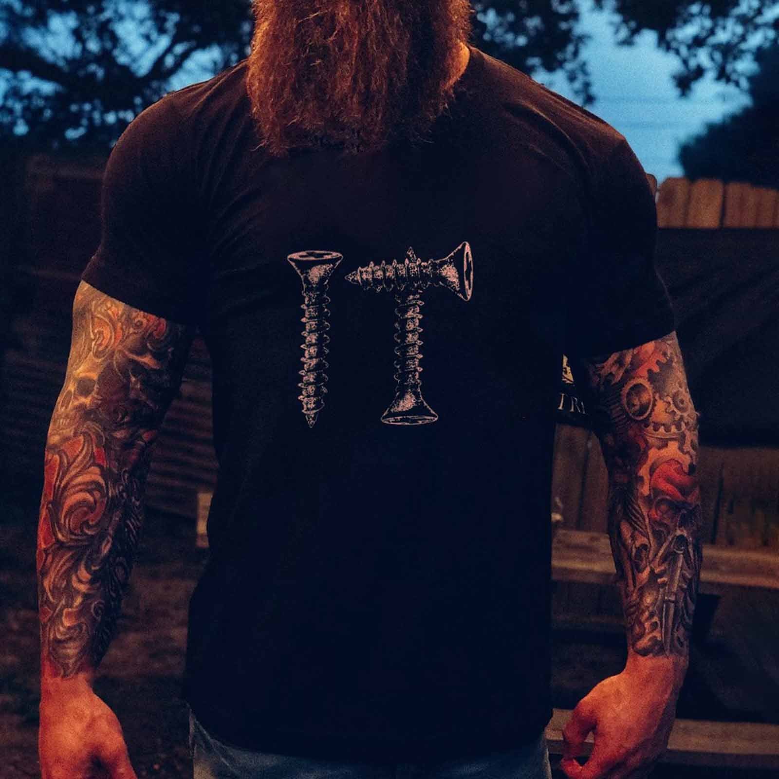 Livereid Men Short Sleeve Screw Printedt-Shirt - chicyea
