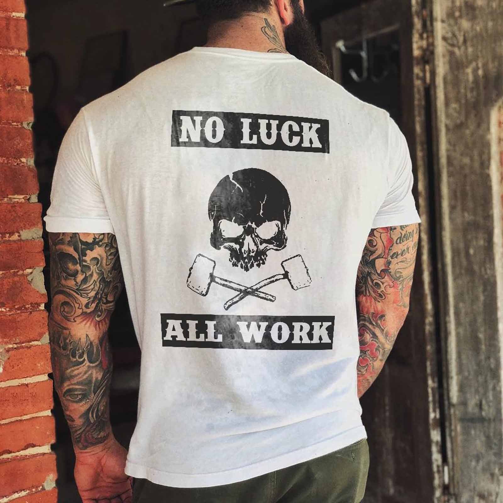 Livereid No Luck All Work Skull Letter T-Shirt - chicyea