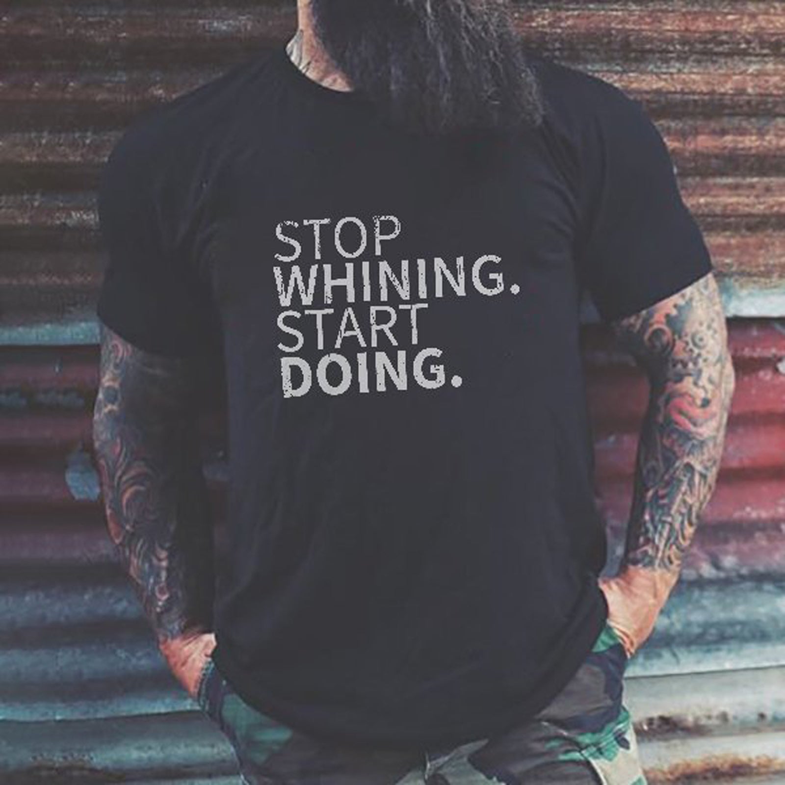 Livereid Stop Whining Start Doing Letter T-Shirt - chicyea