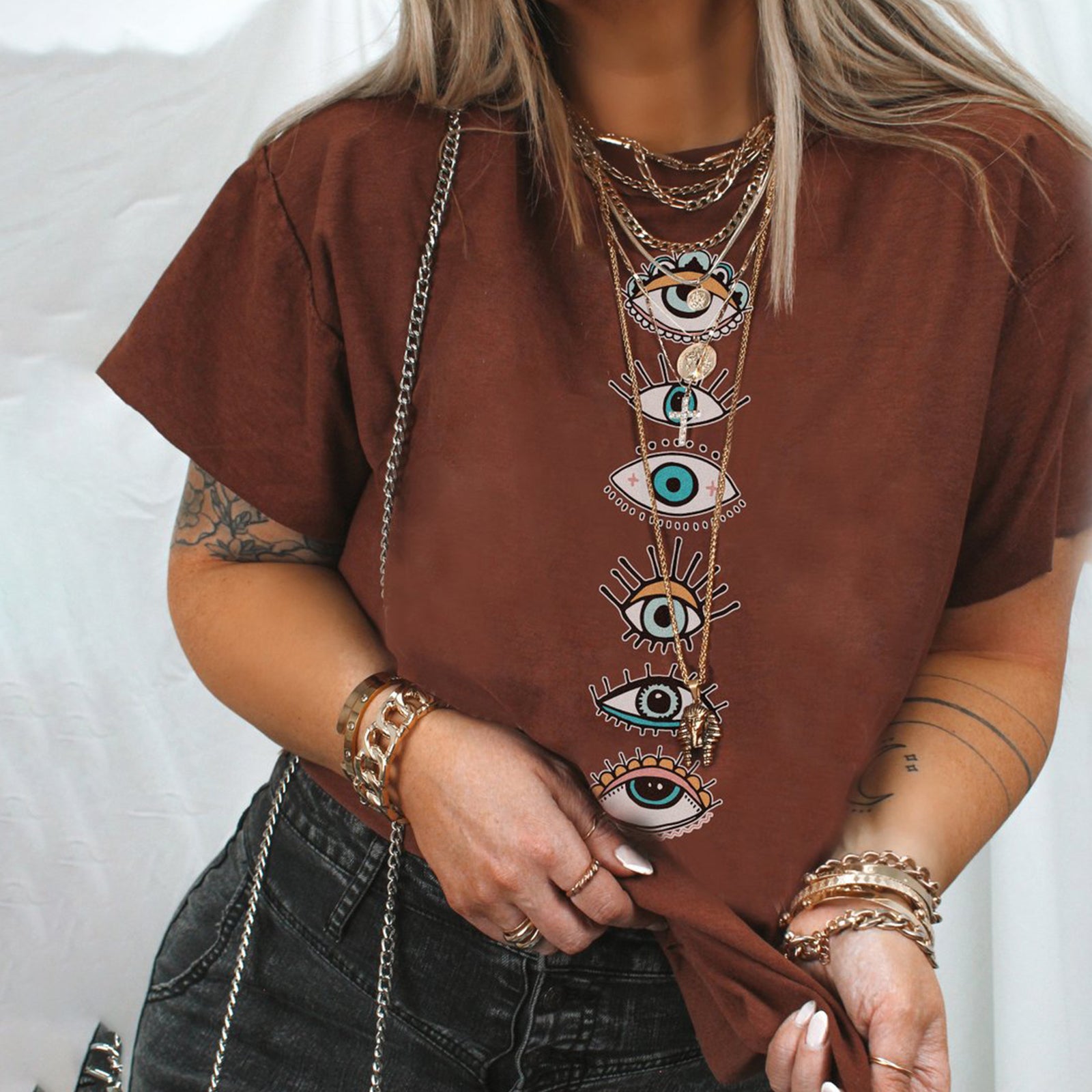 Neojana Personalized Eyes Print Designer Oversized T-Shirt - chicyea
