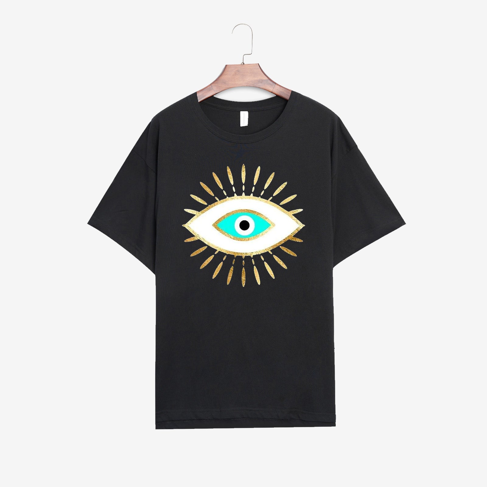 Neojana Women Evil Eyes Print Short Sleeve T-Shirt - chicyea