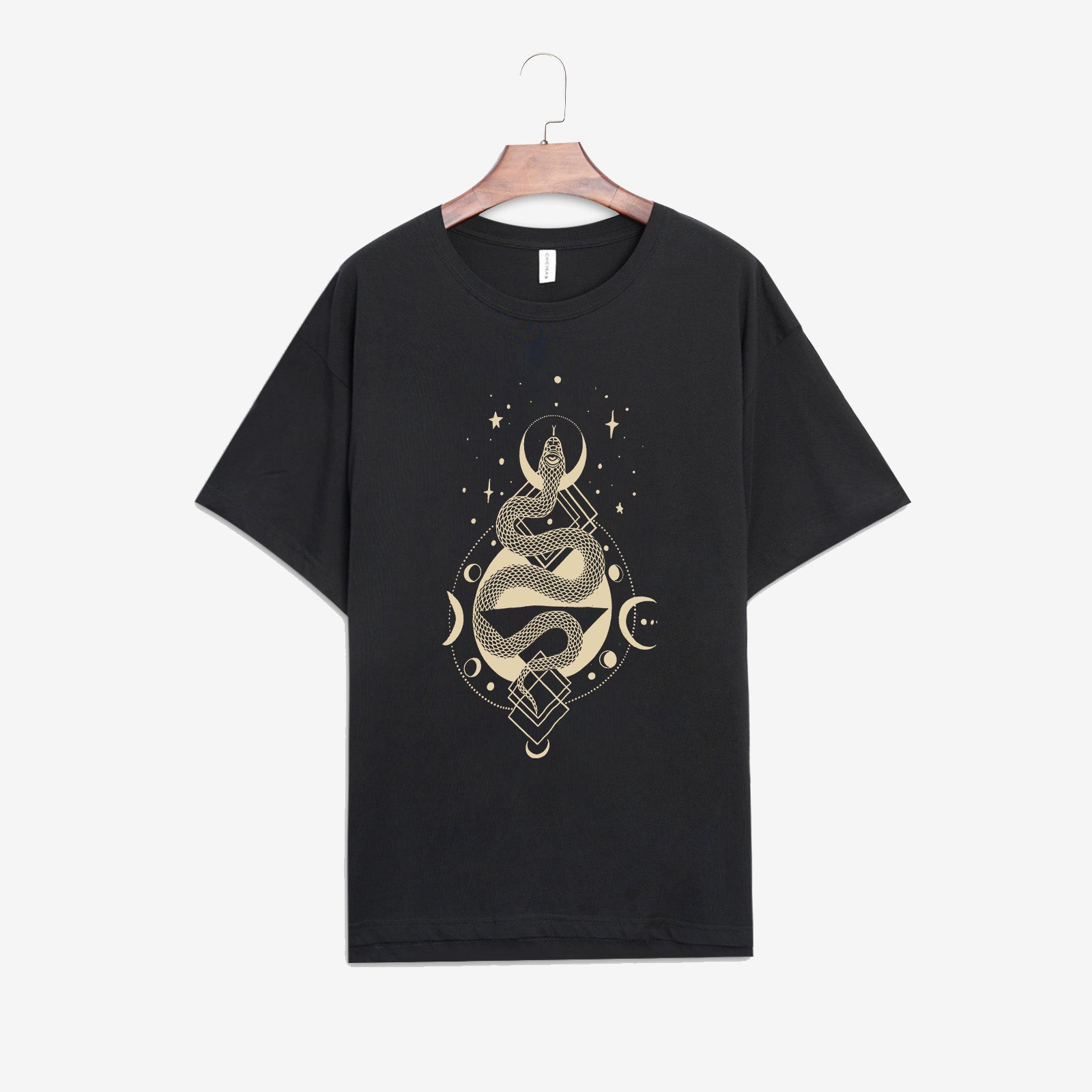 Neojana Snake Moon Print Women T-Shirt - chicyea