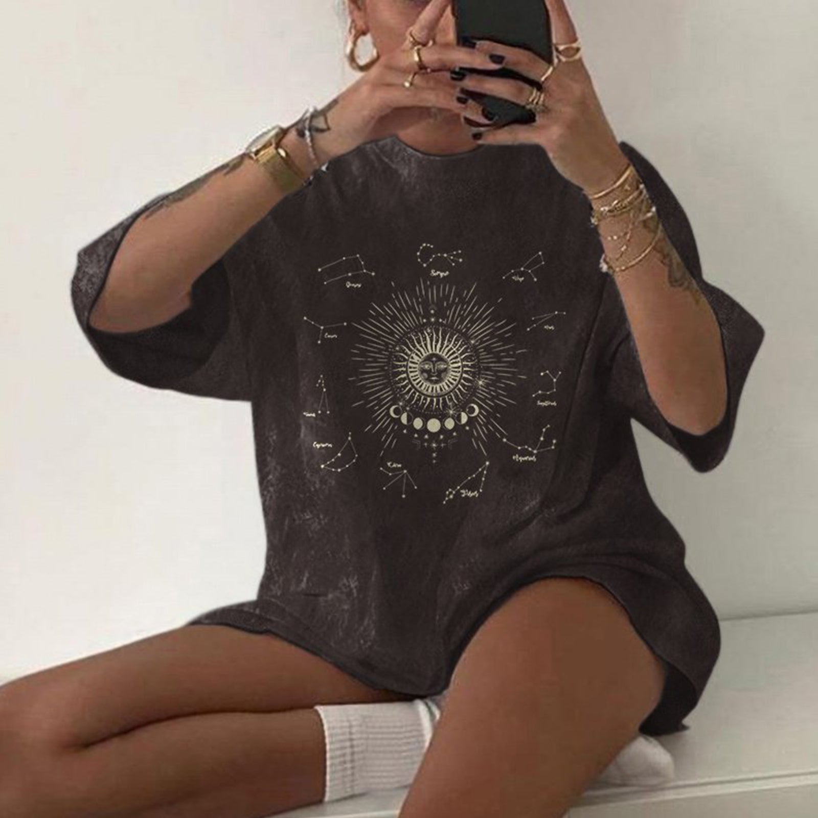 Neojana Women Sun Print Retro T-Shirt - chicyea