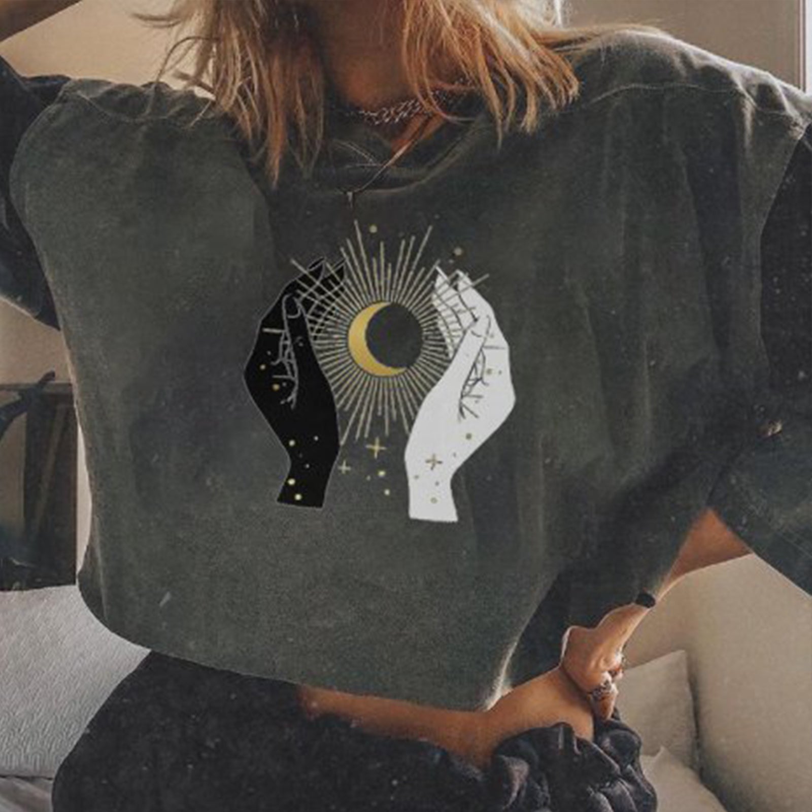 Neojana Personalized Star Moon Print T-Shirt - chicyea