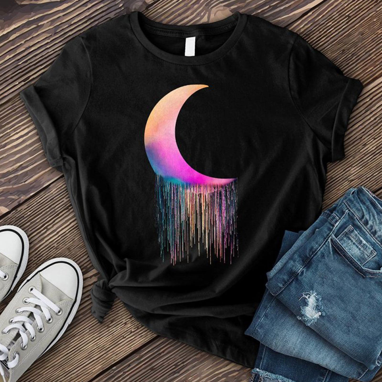 Neojana Colorful Moon Rainbow Printed Tees - chicyea