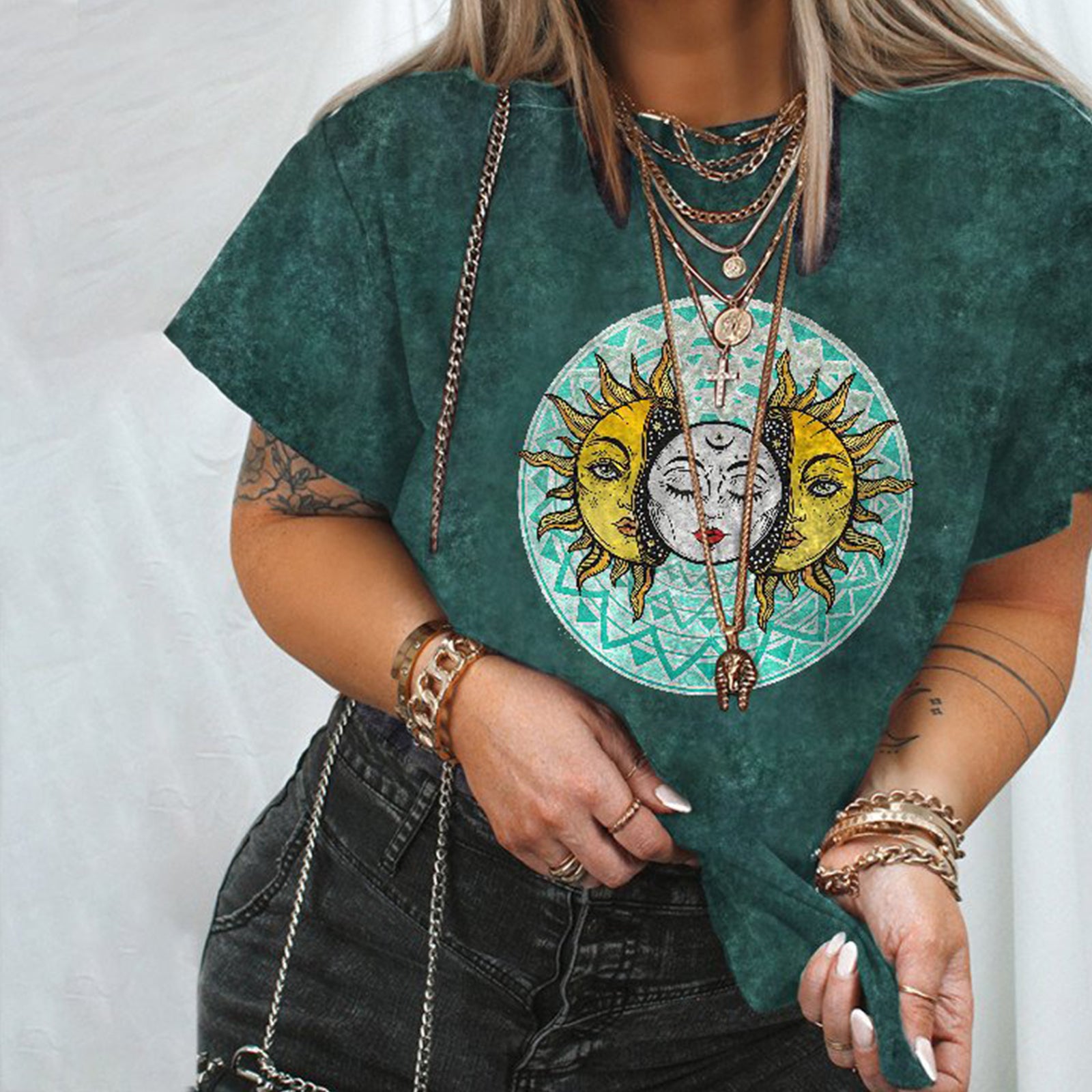 Neojana Colored Sun Printed T-Shirt - chicyea