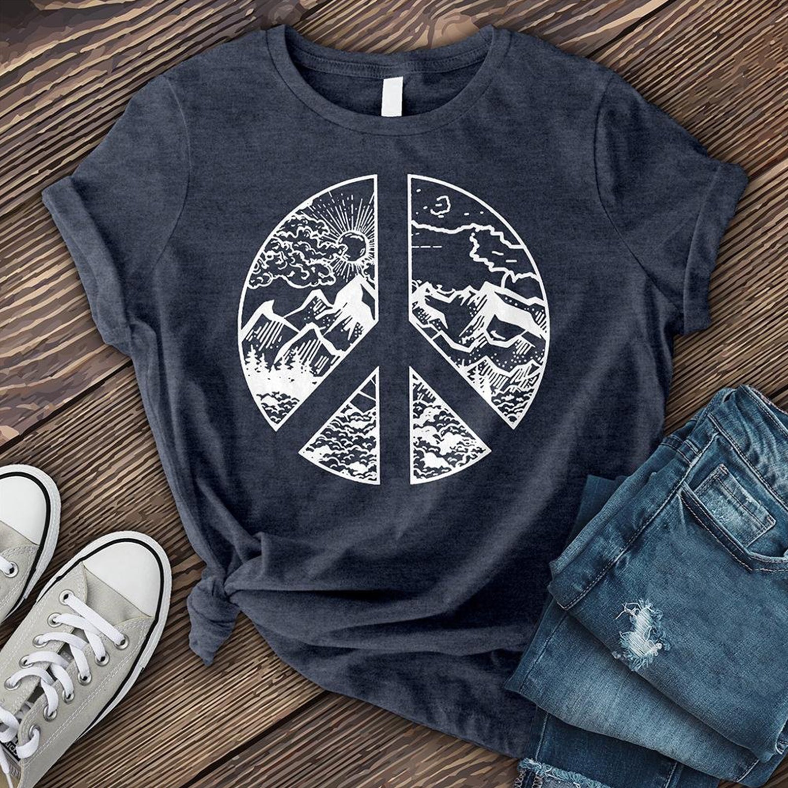 Neojana Mountain Sun Print Crewneck T-Shirt - chicyea