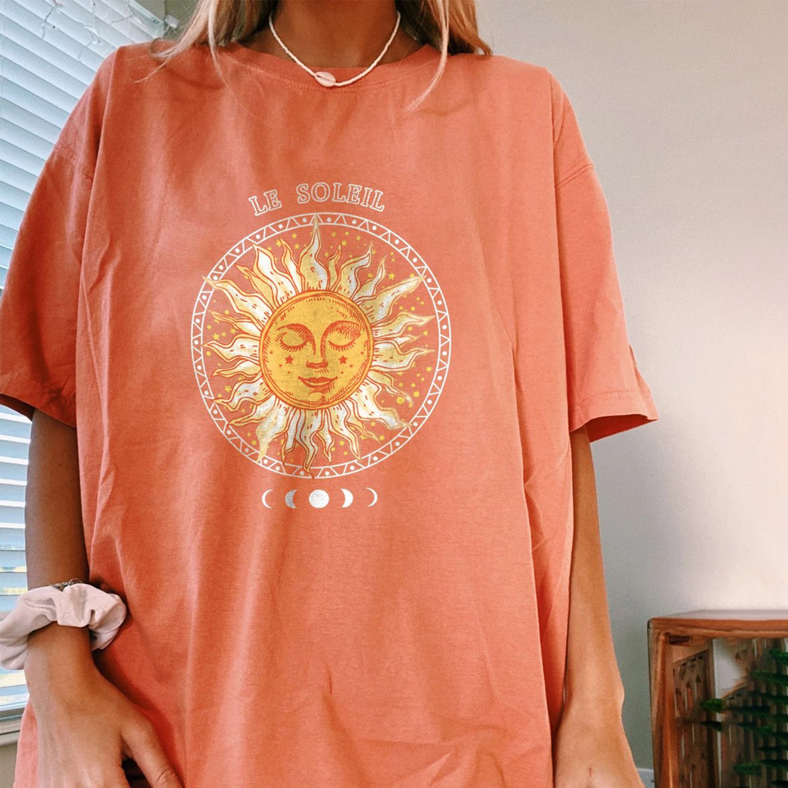 Neojana Orange Sun Print Long T-Shirt - chicyea