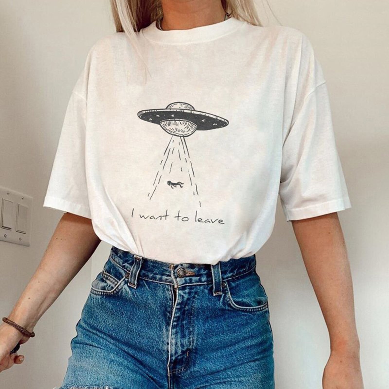 Neojana I Want To Leave Printed T-Shirt - chicyea