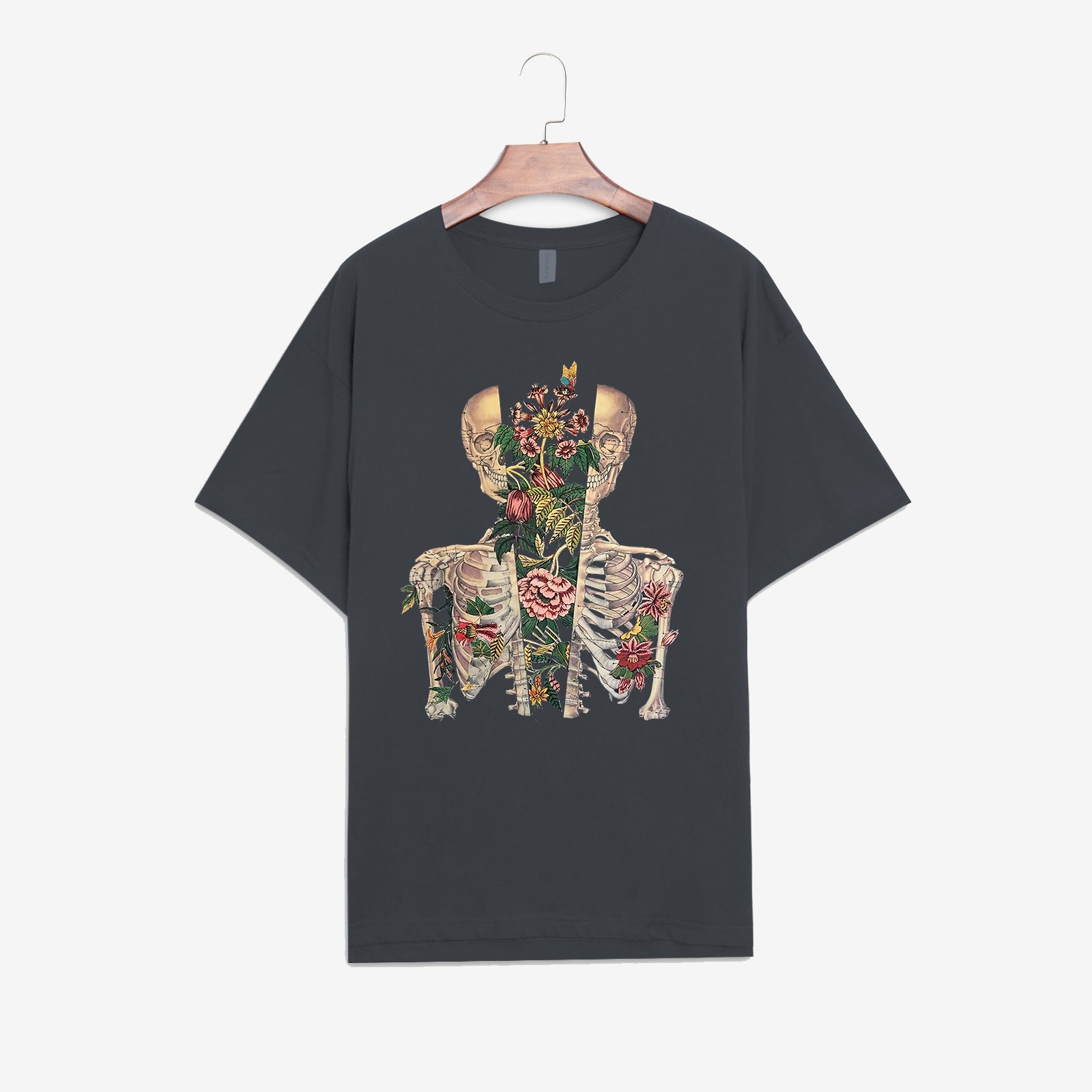 Neojana Skull Flower Print Sports T-Shirt - chicyea