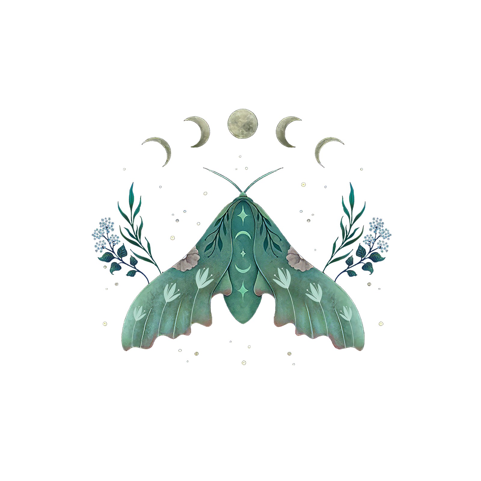 Neojana Green Moth Moons Printed Women Sweatshirt - chicyea