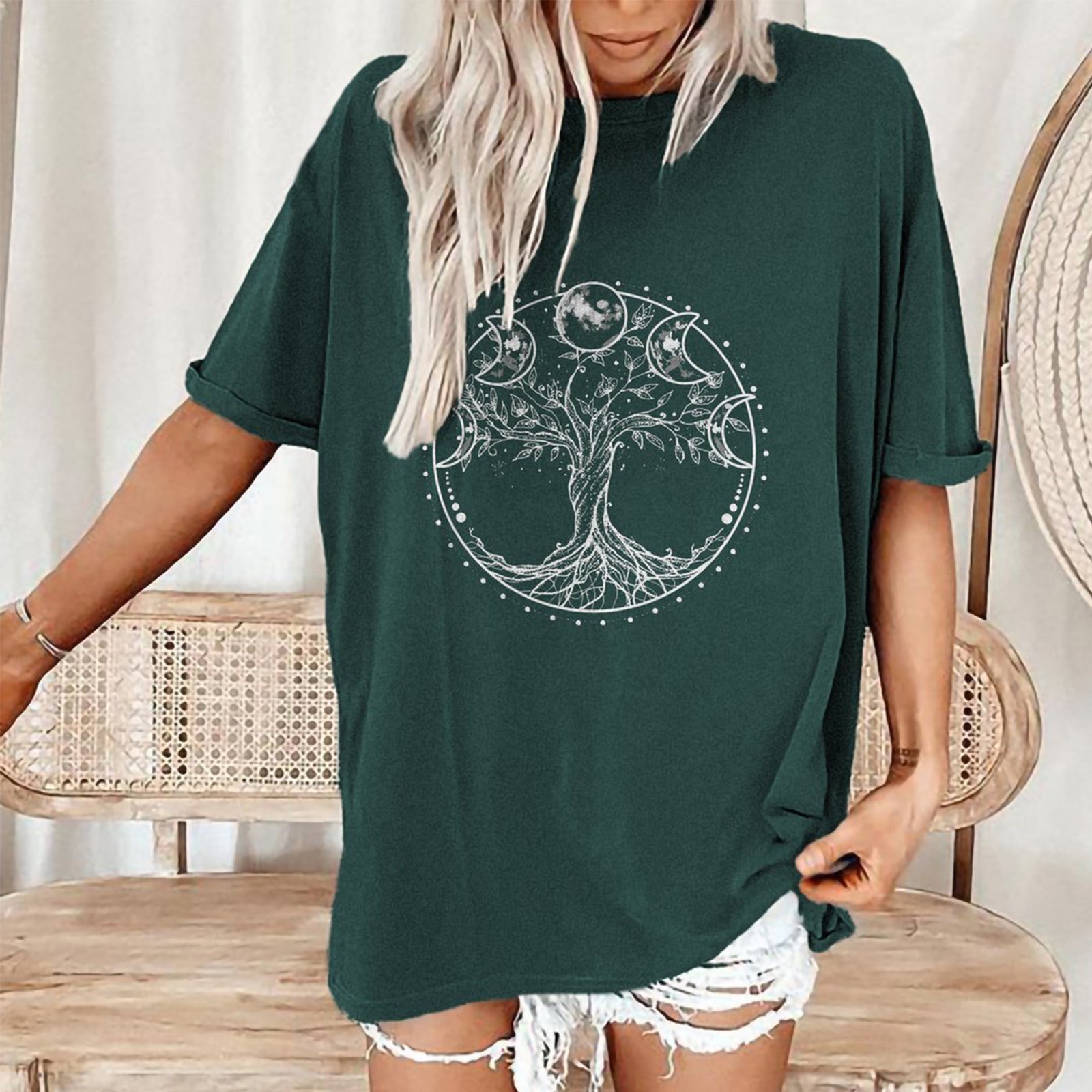 Neojana Tree Of Life Moons Print Women T-Shirt - chicyea